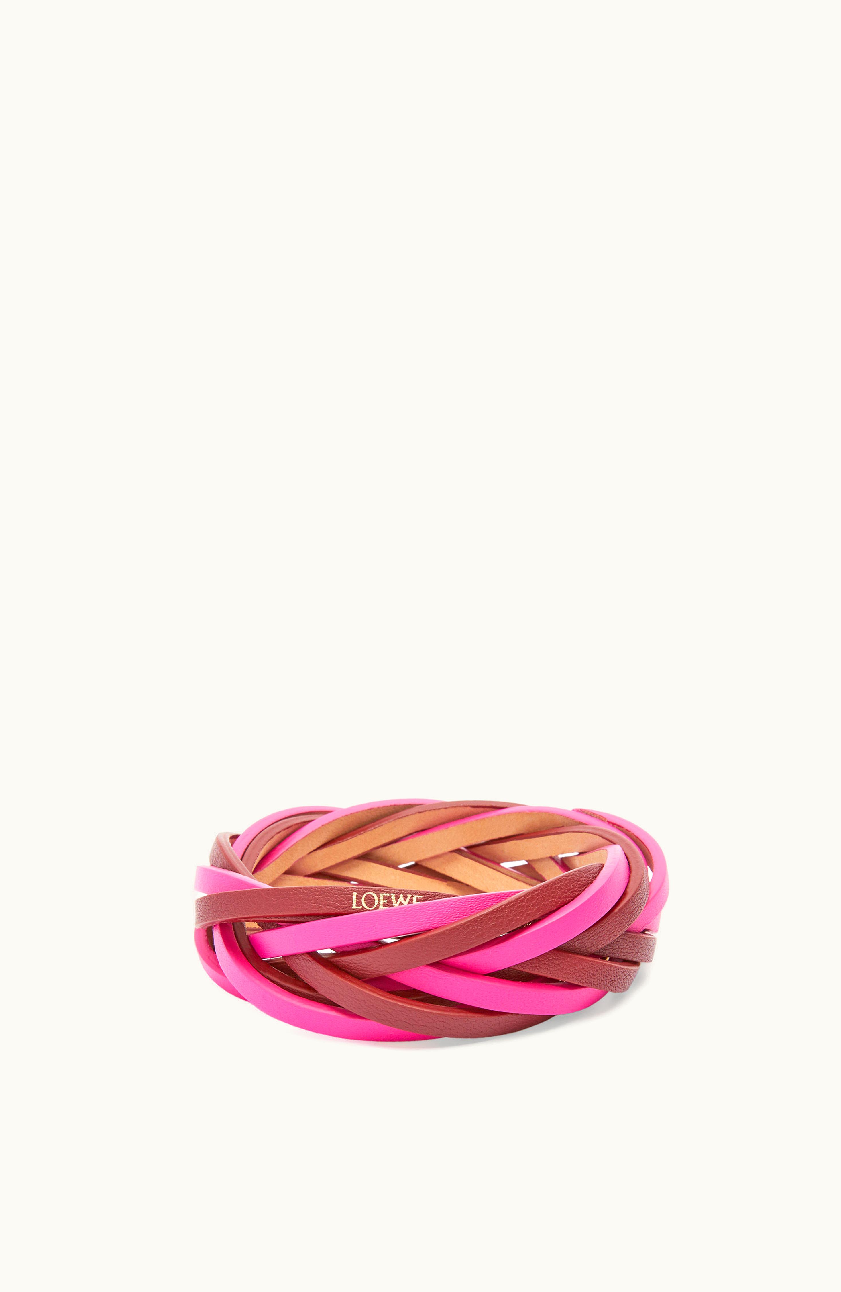 Loewe Loewe Bicolour Braided Bangle In Calfskin Brick Red / Pink