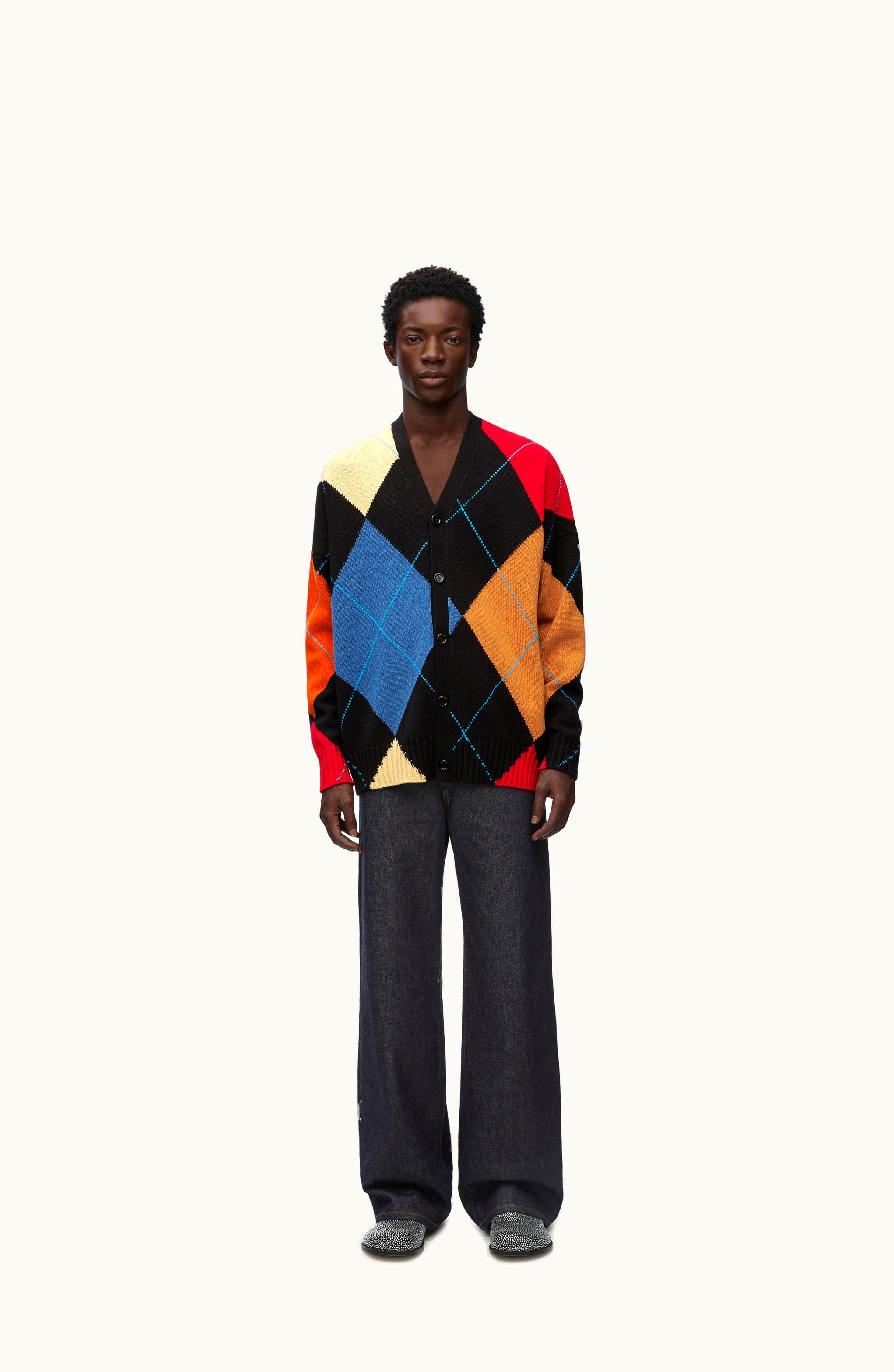 Loewe Loewe Argyle Cardigan In Cashmere Black / Multicolor