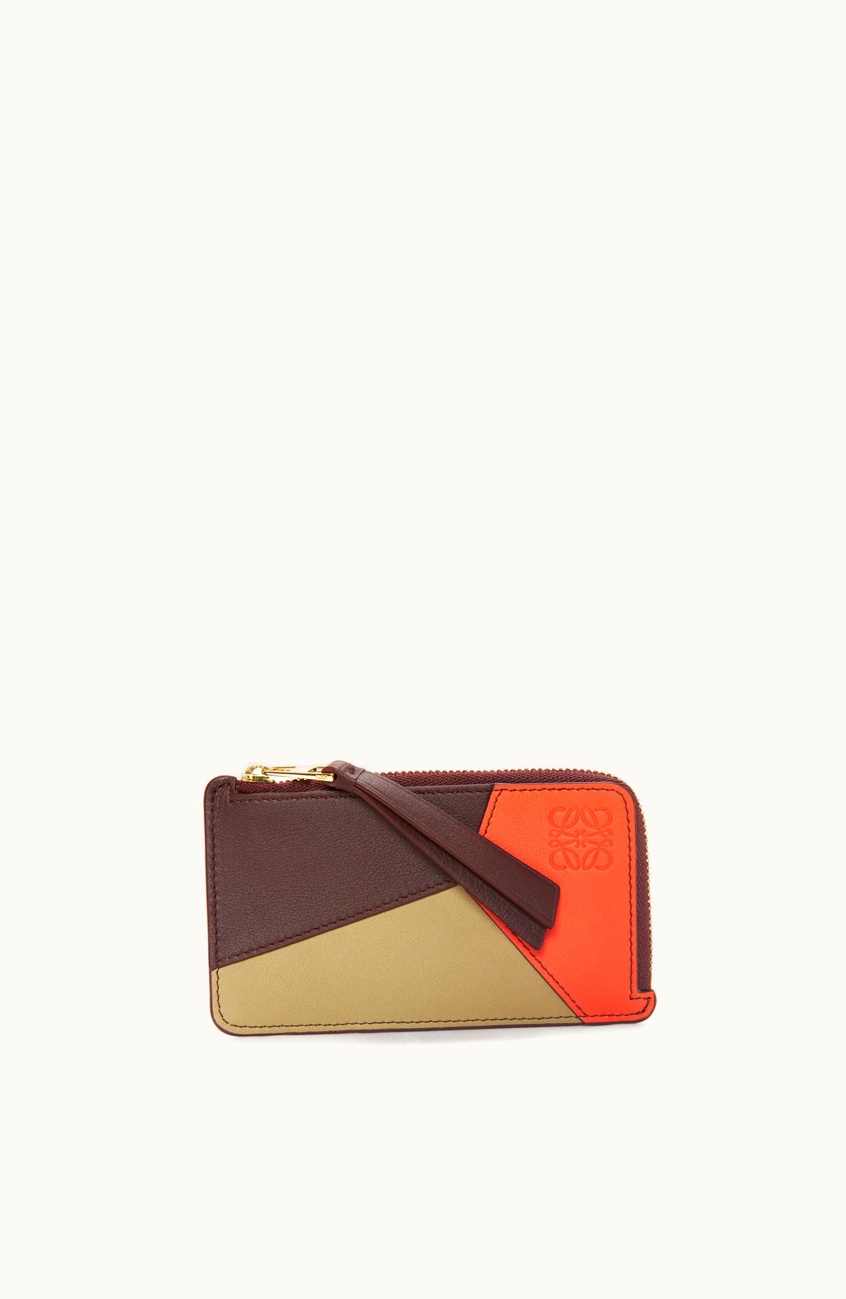 Loewe Loewe Puzzle Coin Cardholder In Classic Calfskin Dark Burgundy / Vivid Orange / Cla