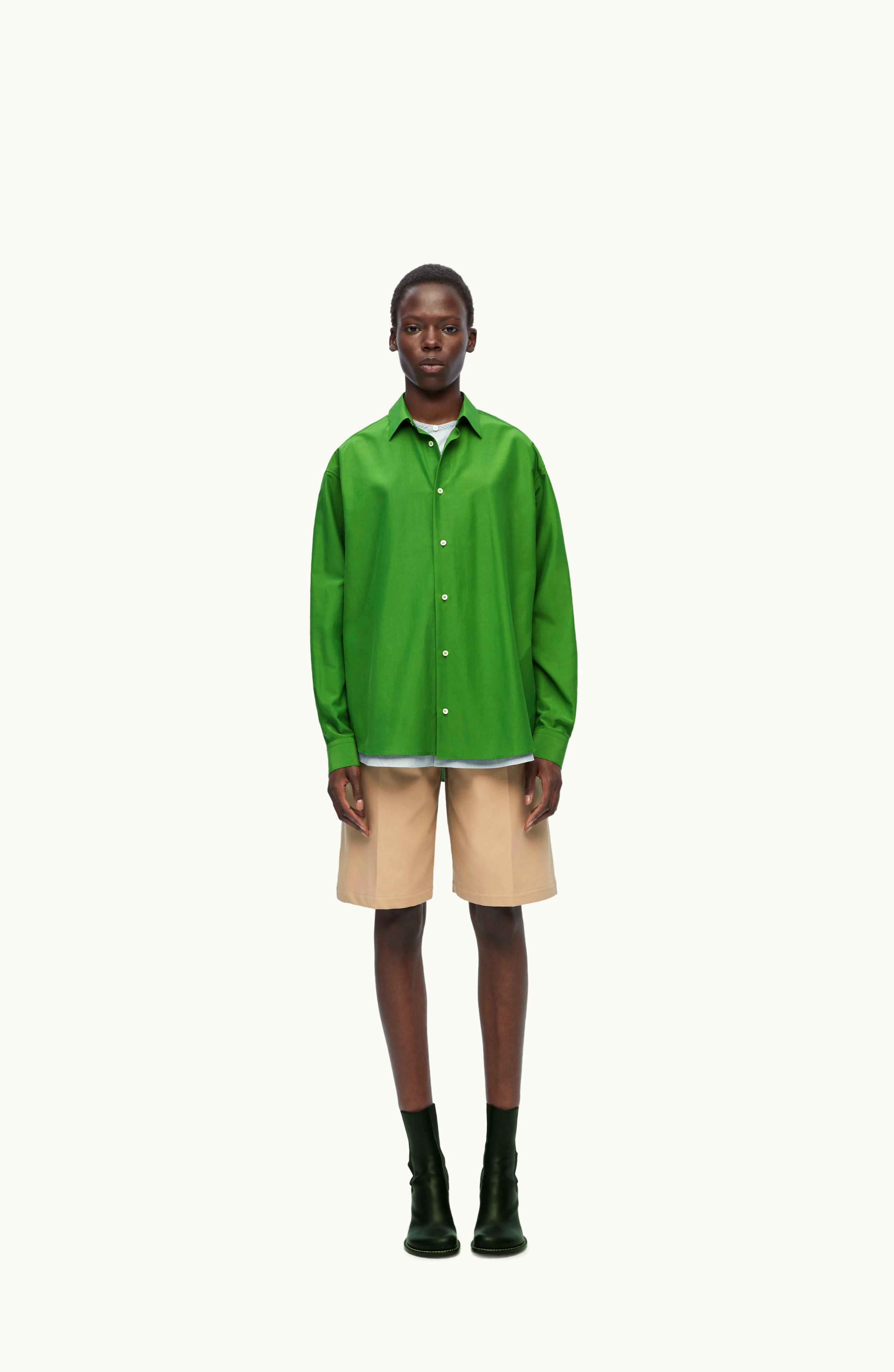 Loewe Loewe Double Layer Shirt In Cotton And Silk Grass / Grey