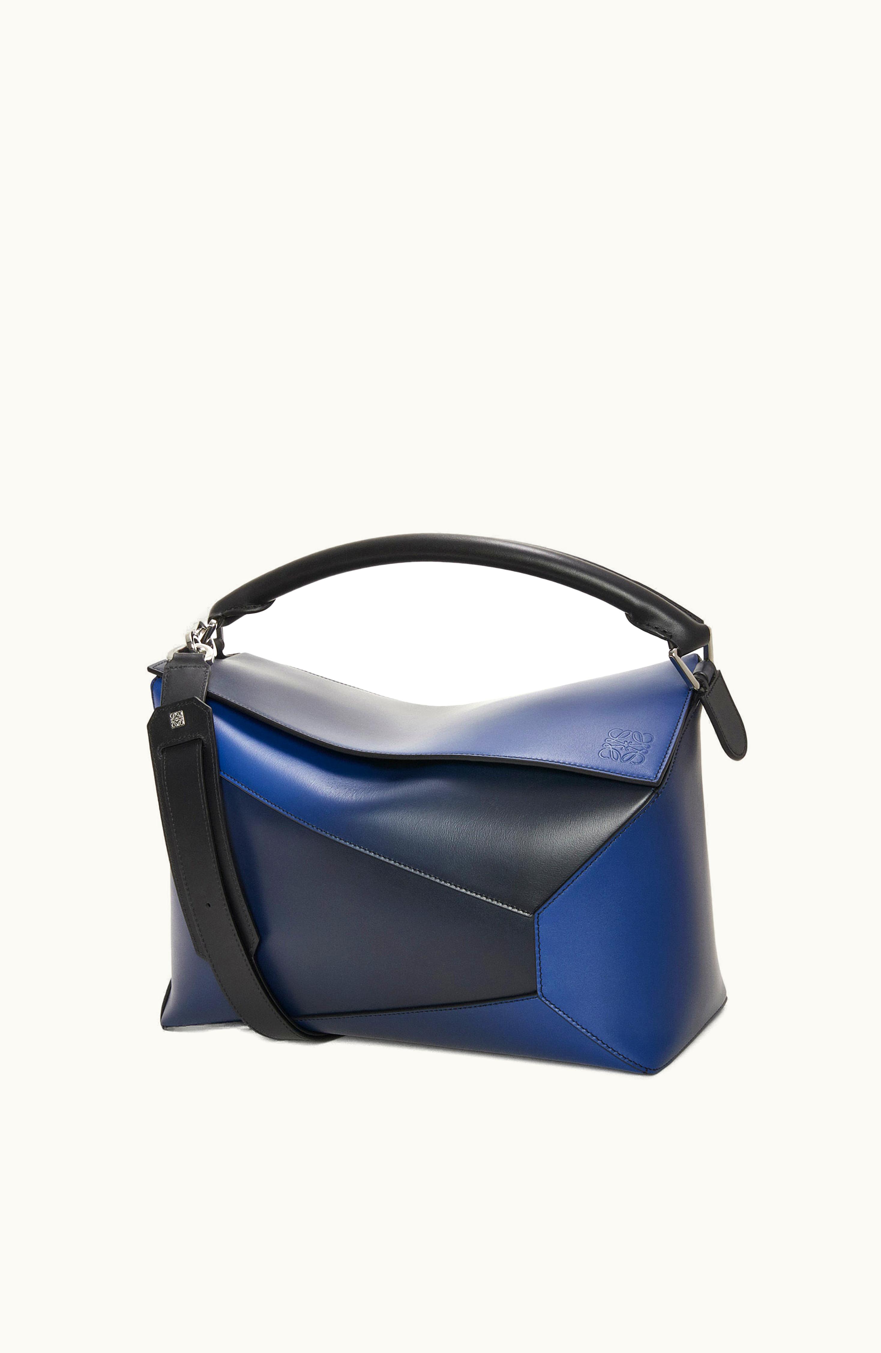 Loewe Loewe Large Puzzle Bag In Silk Calfskin Navy Blue