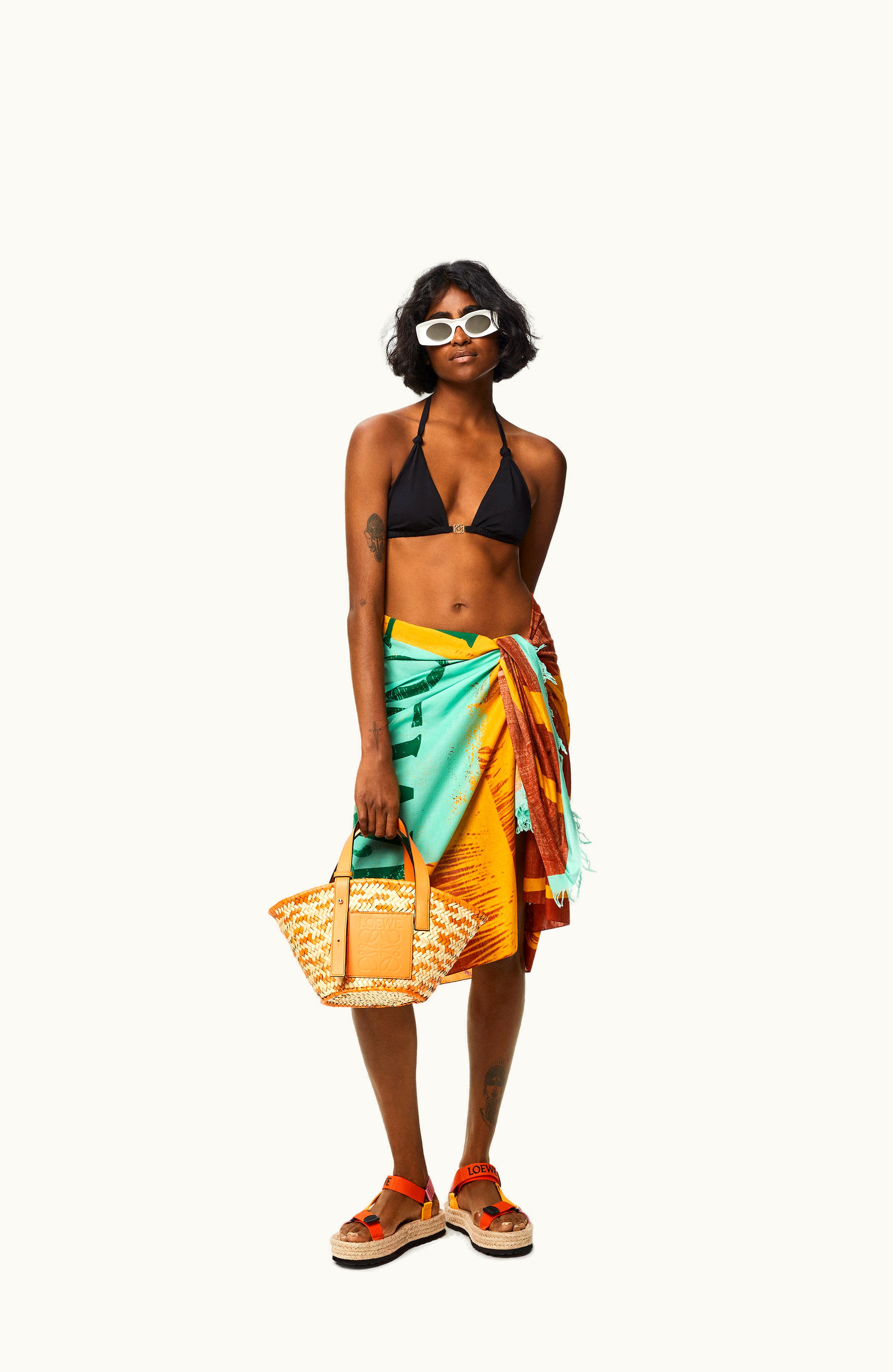 Loewe Loewe Palm Pareo In Cotton Orange / Multicolor