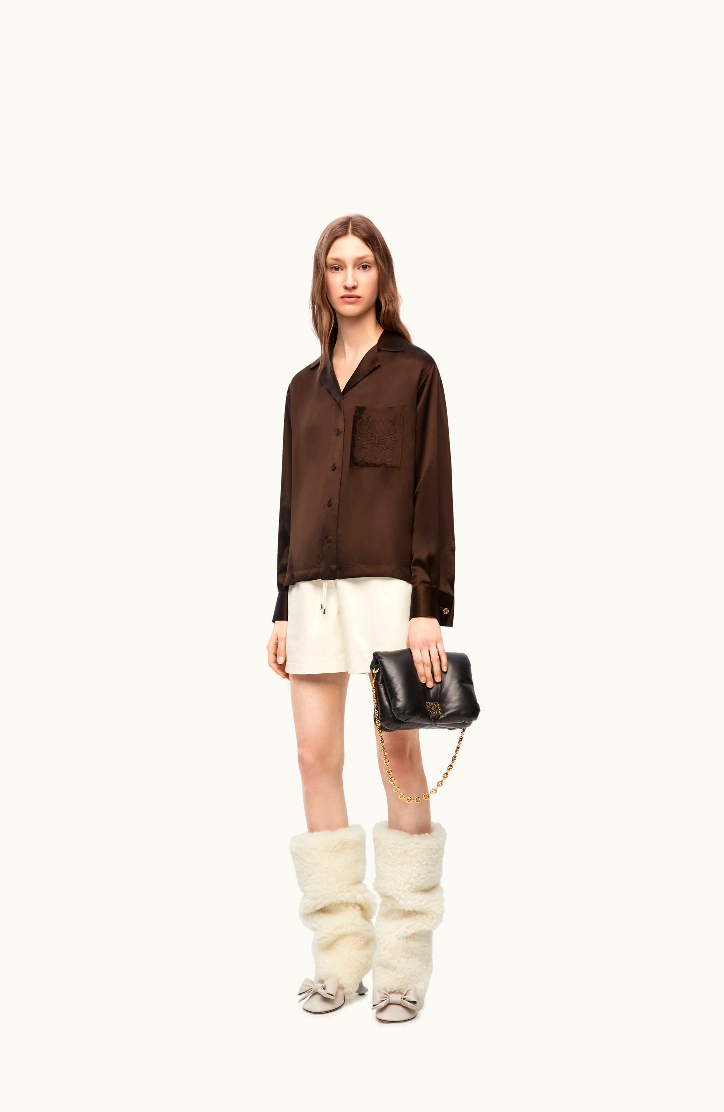 Loewe Loewe Pyjama Blouse In Silk Dark Chocolate Brown