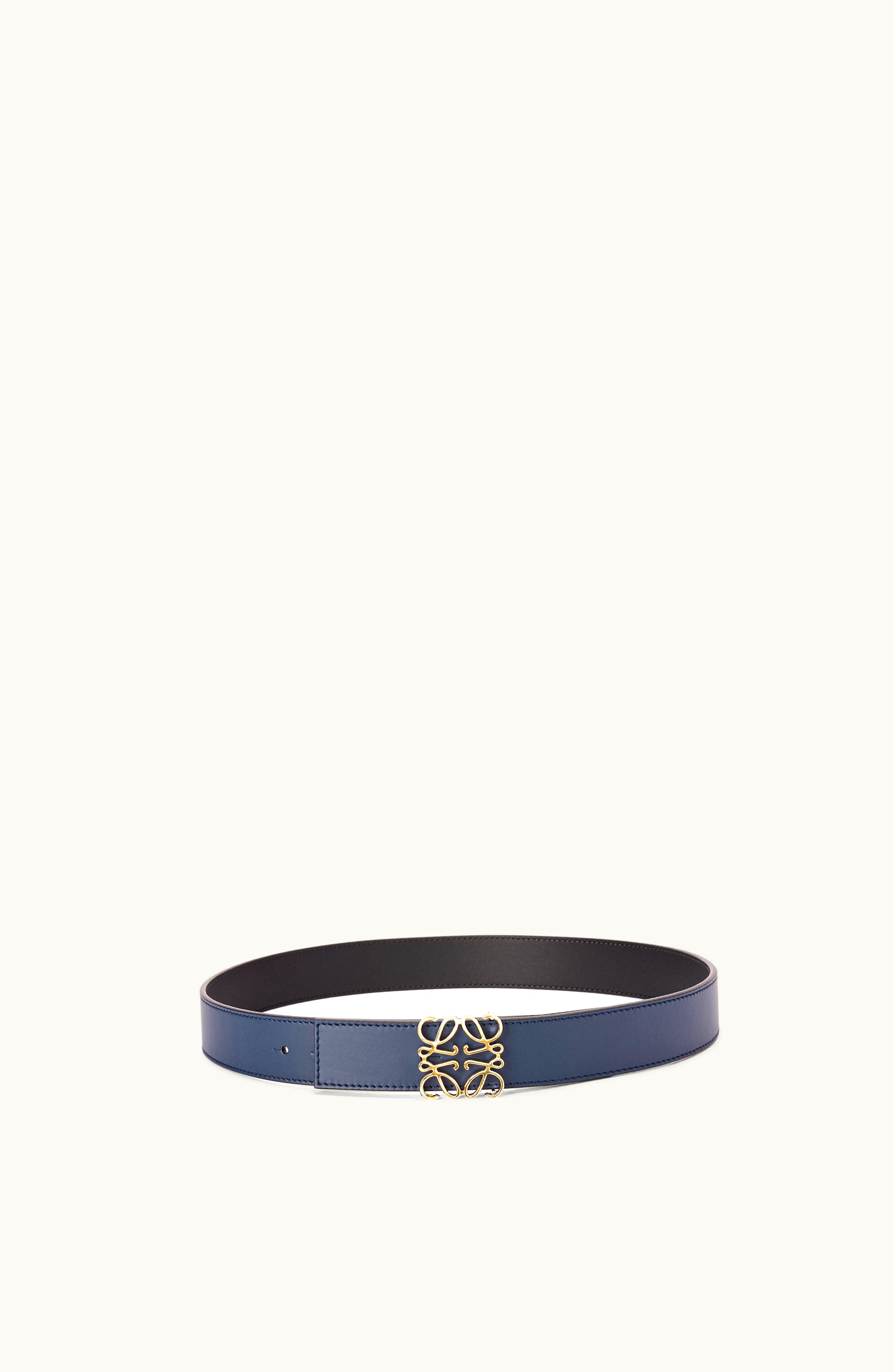 Loewe Loewe Anagram Reversible Calfskin Belt Black / Ocean / Gold