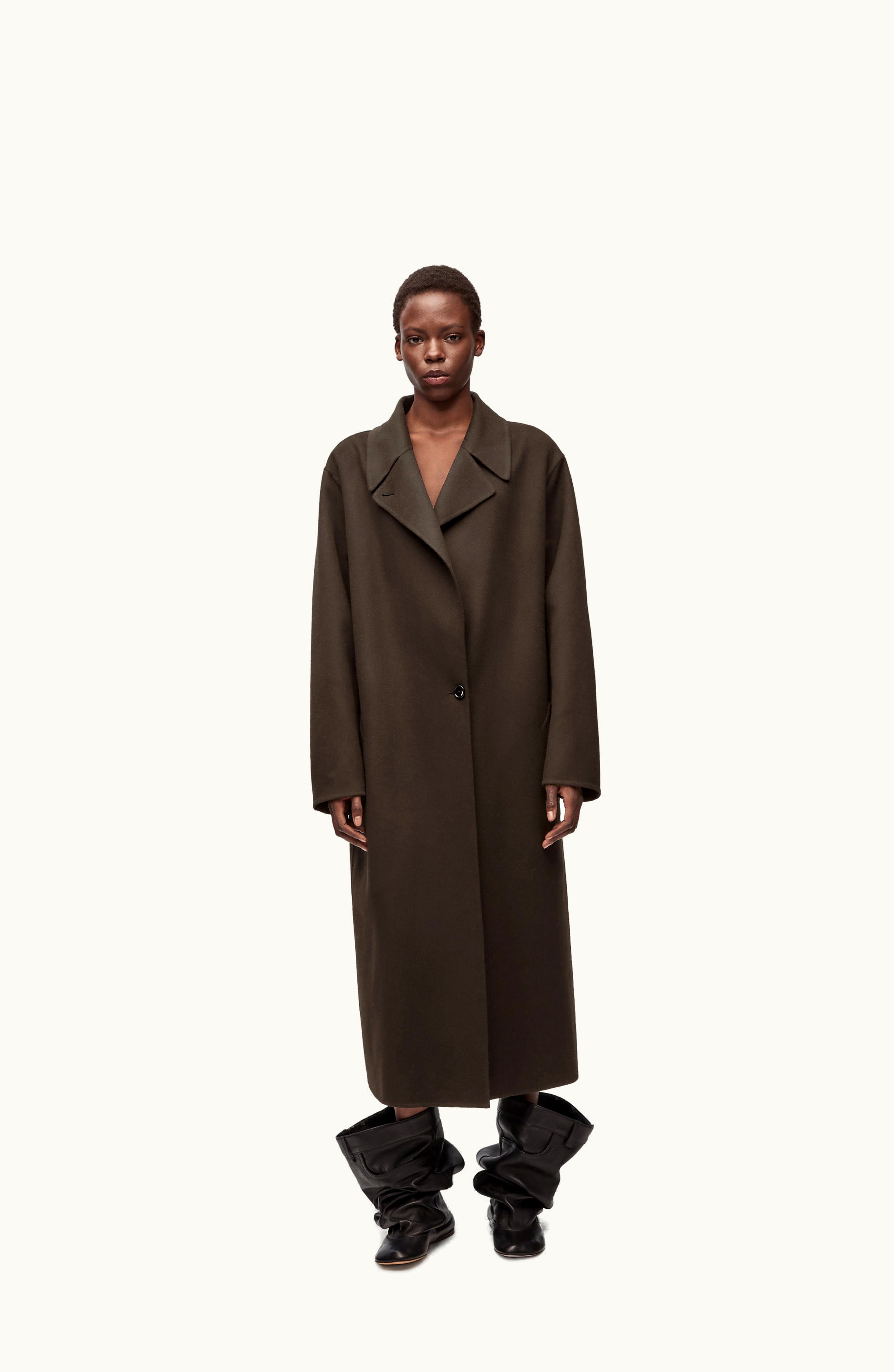 Loewe Loewe Coat In Wool And Cashmere Dark Chocolate Brown