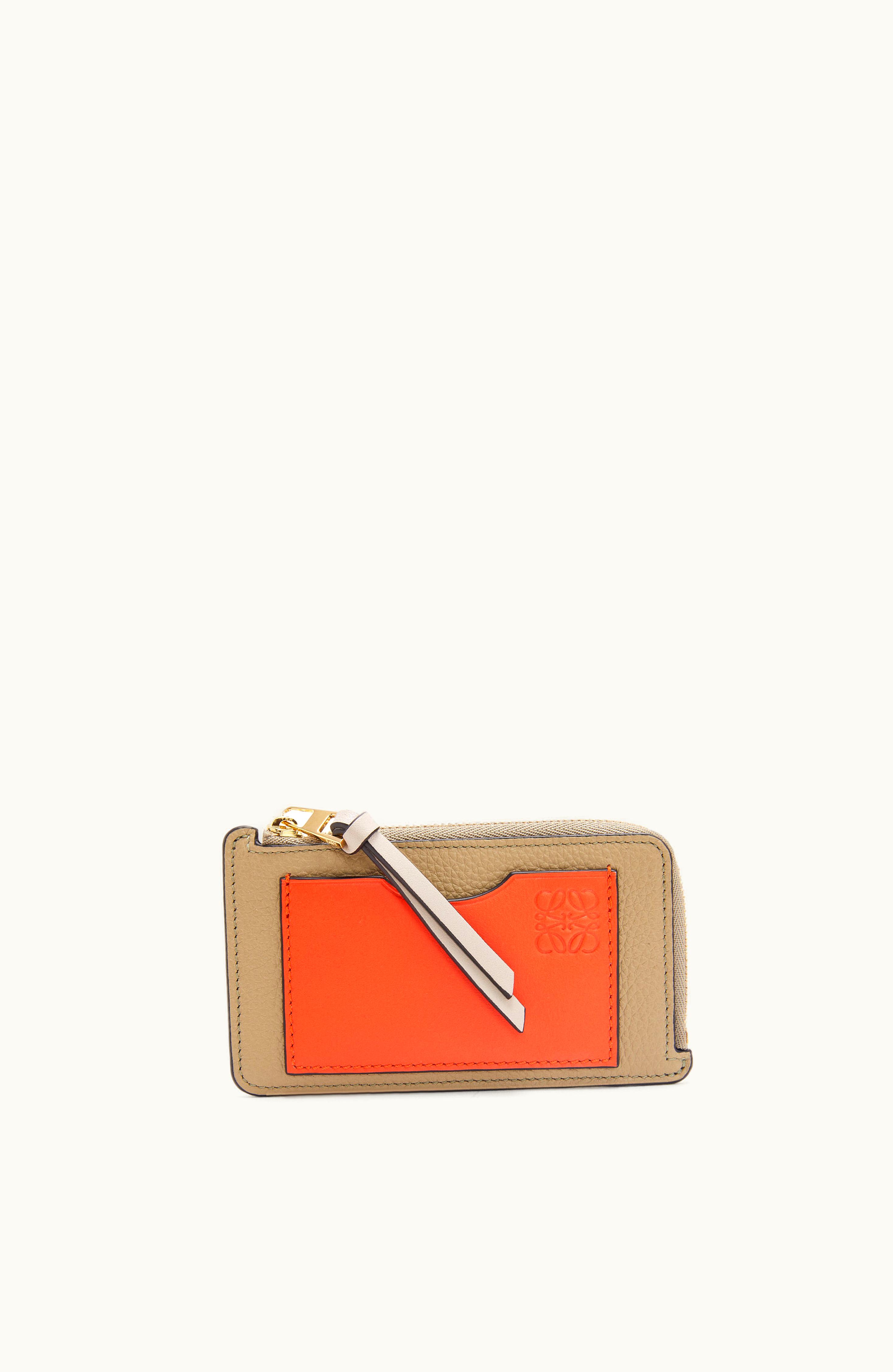 Loewe Loewe Coin Cardholder In Soft Grained Calfskin Clay Green / Vivid Orange