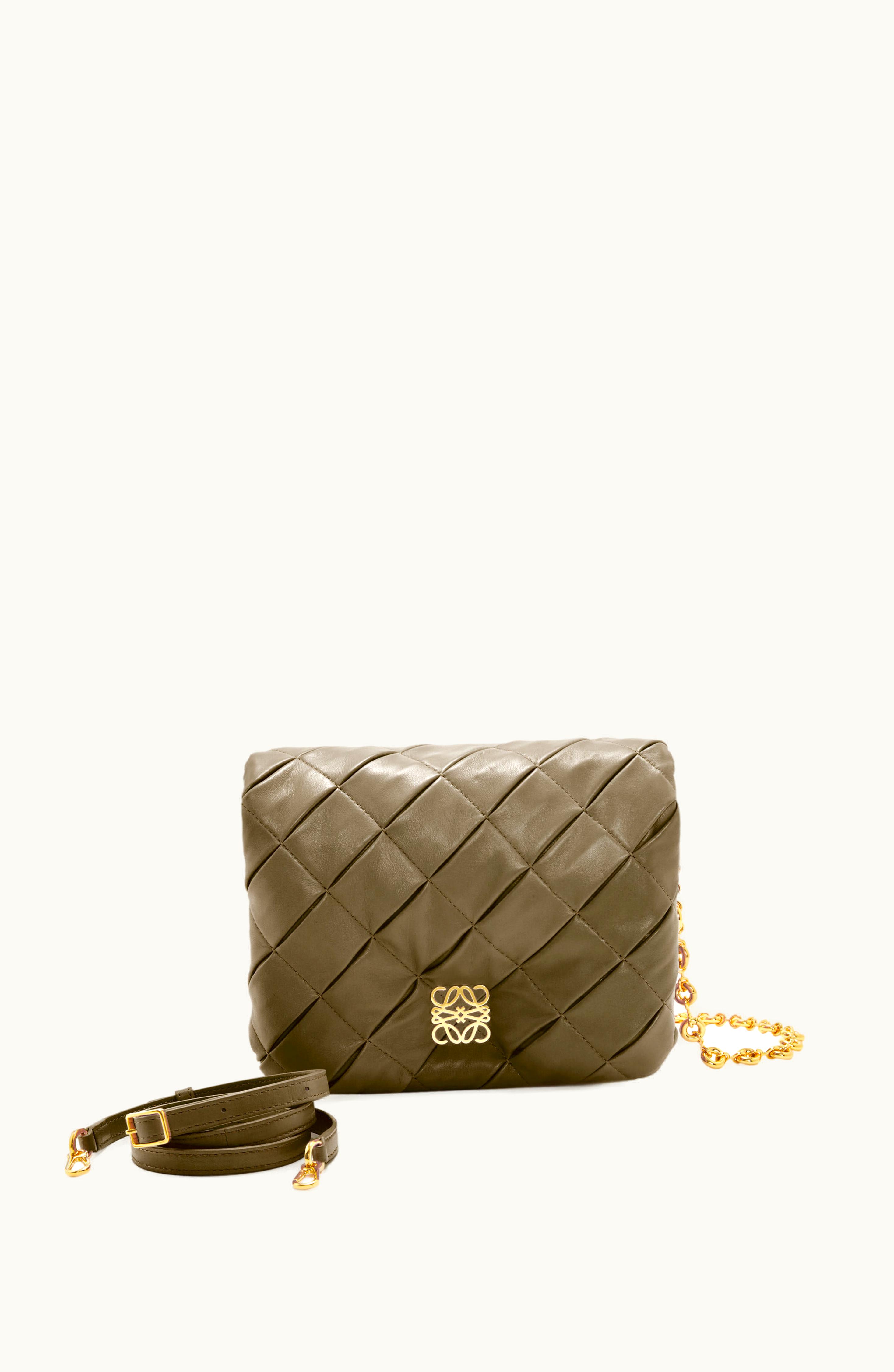 Loewe Loewe Puffer Goya In Pleated Shiny Nappa Lambskin Dark Khaki Green