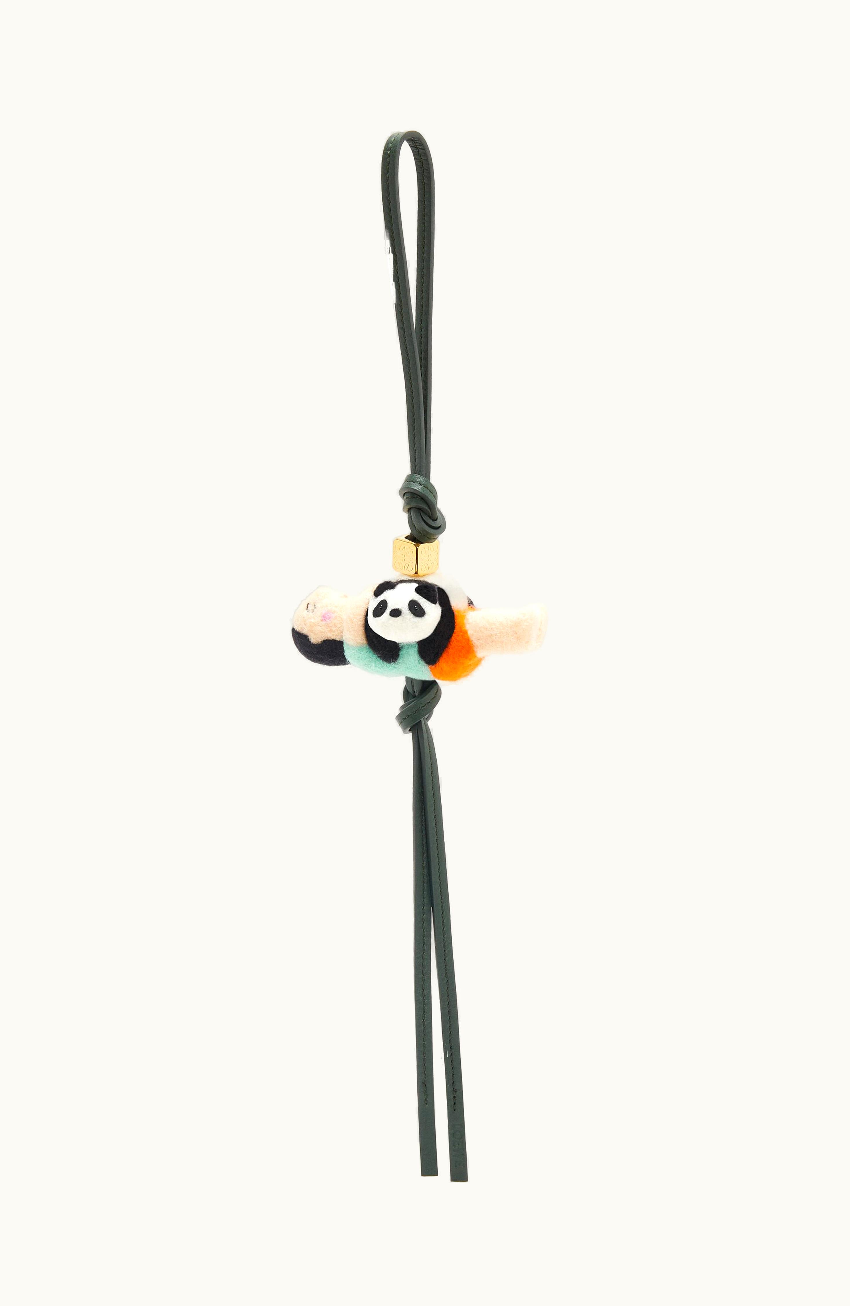 Loewe Loewe Panda With Kid Charm In Felt And Calfskin Black / White