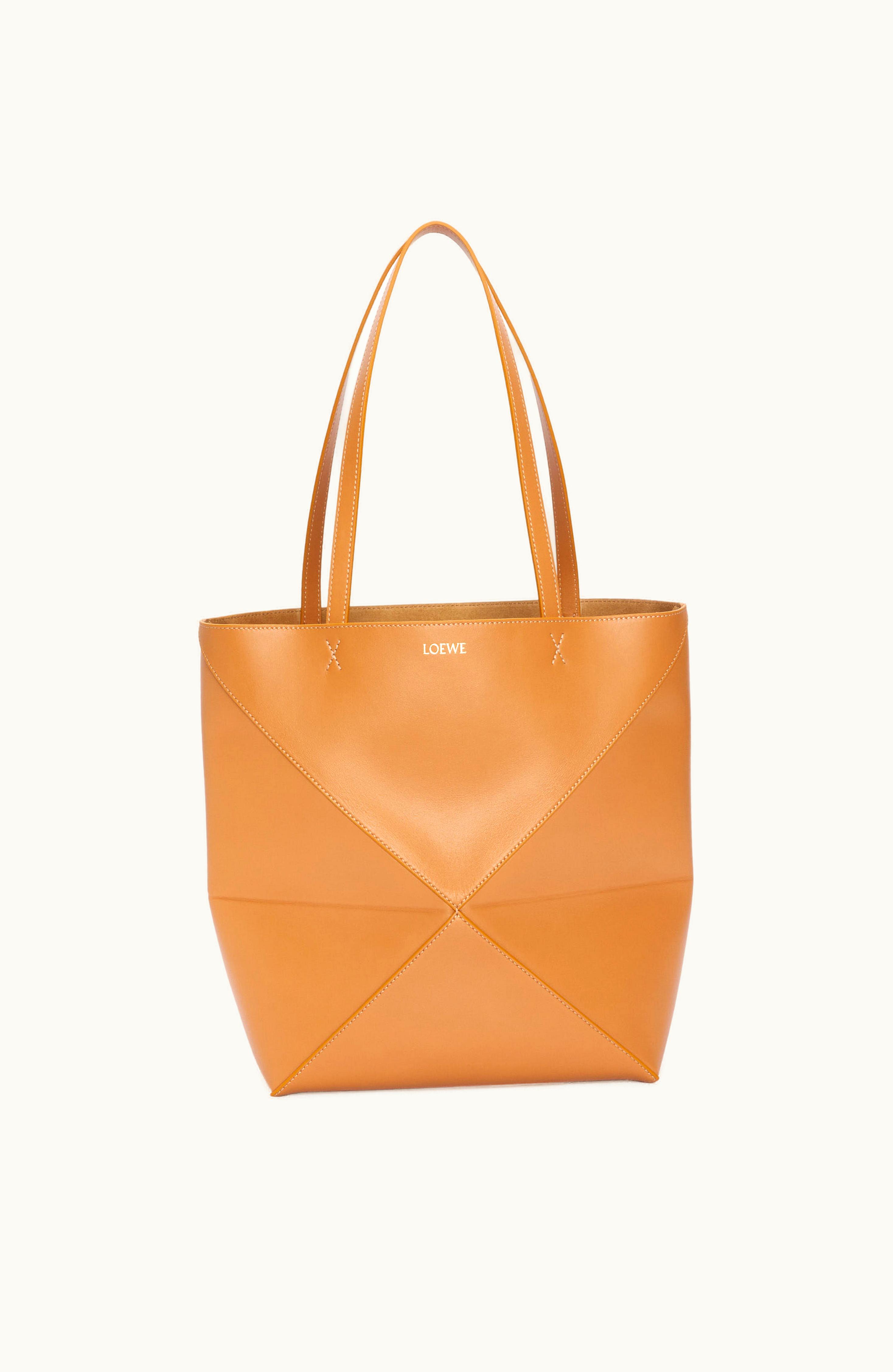Loewe Loewe Puzzle Fold Tote In Shiny Calfskin Warm Desert
