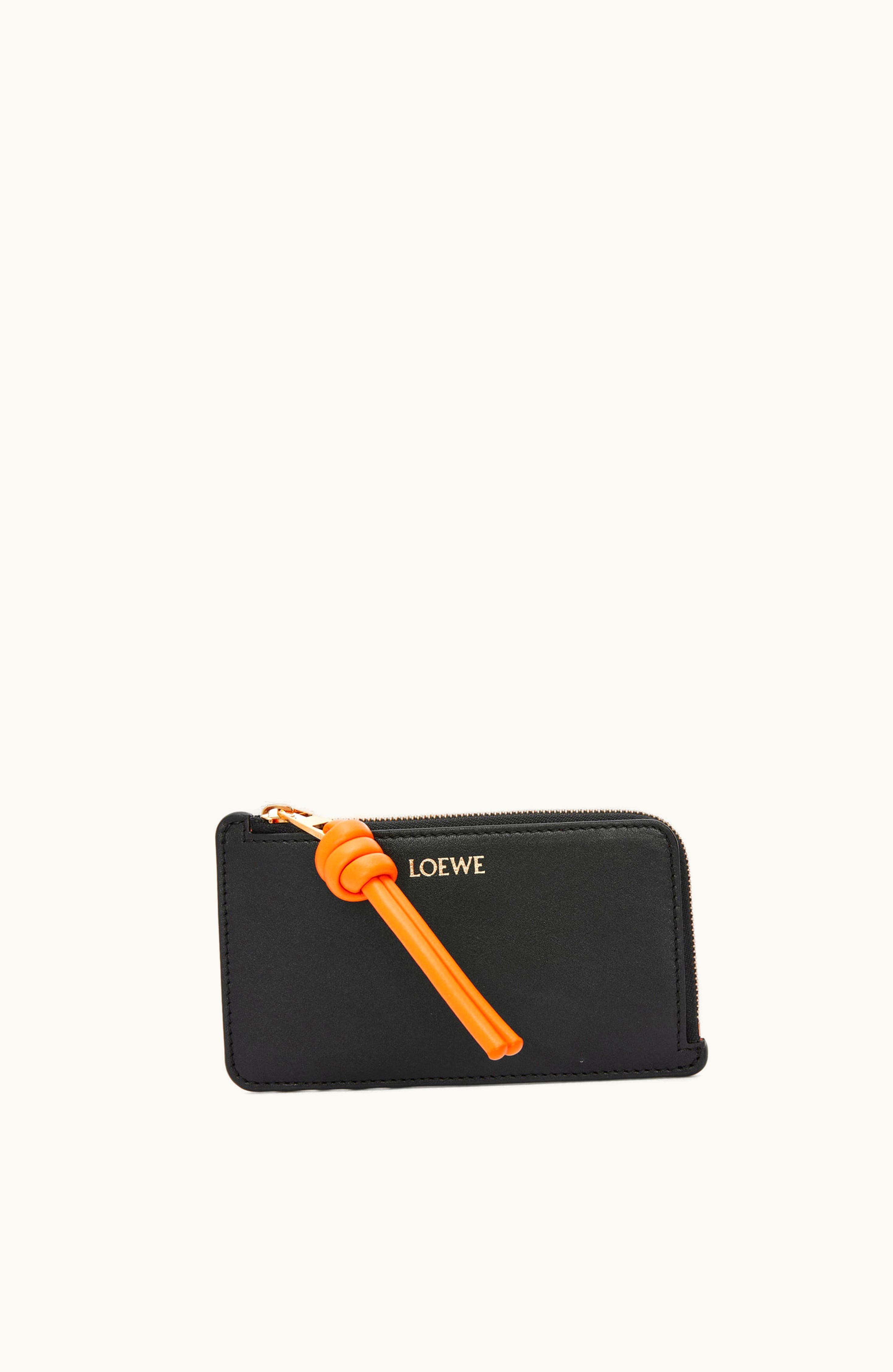 Loewe Loewe Knot Coin Cardholder In Shiny Nappa Calfskin Black / Bright Orange