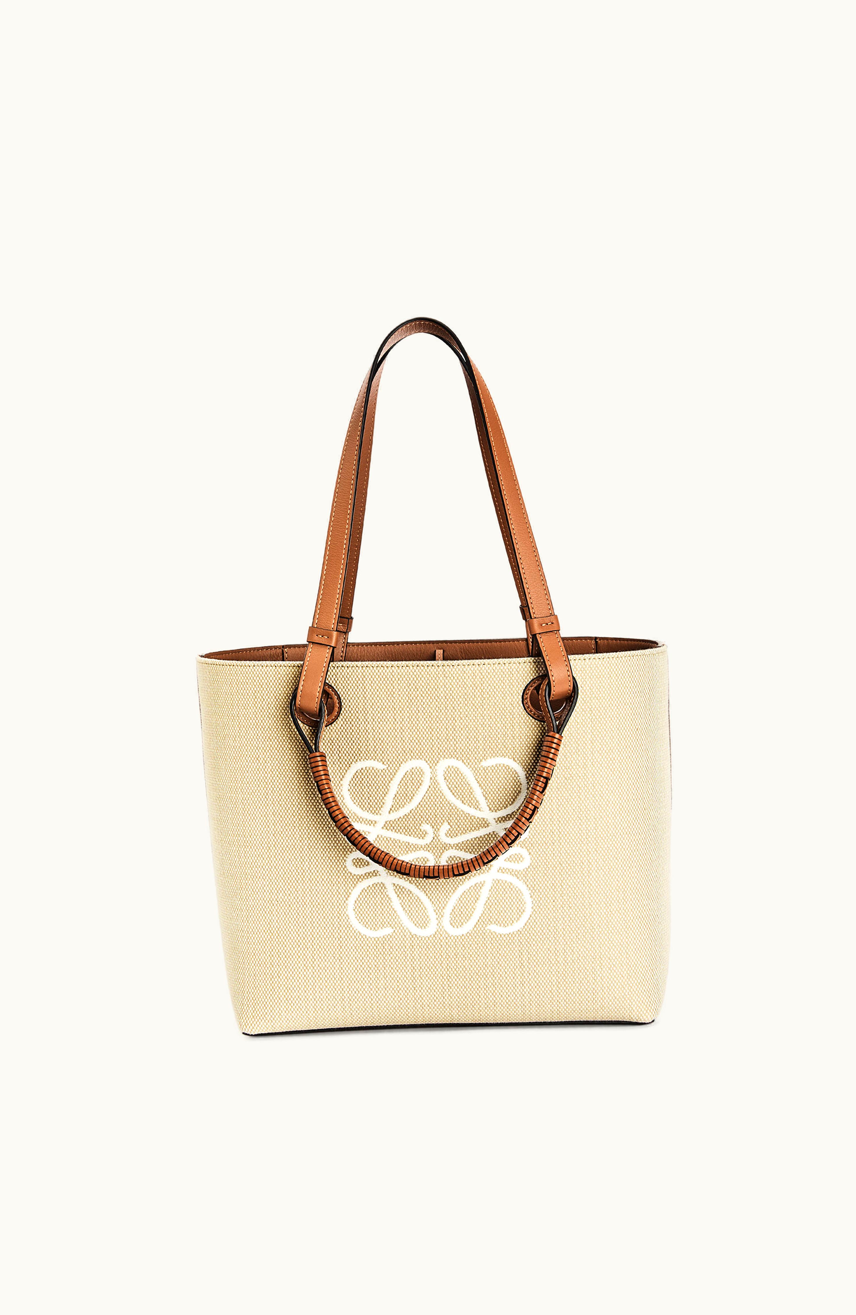 Loewe Loewe Small Anagram Tote Bag In Jacquard And Calfskin Ecru / Tan