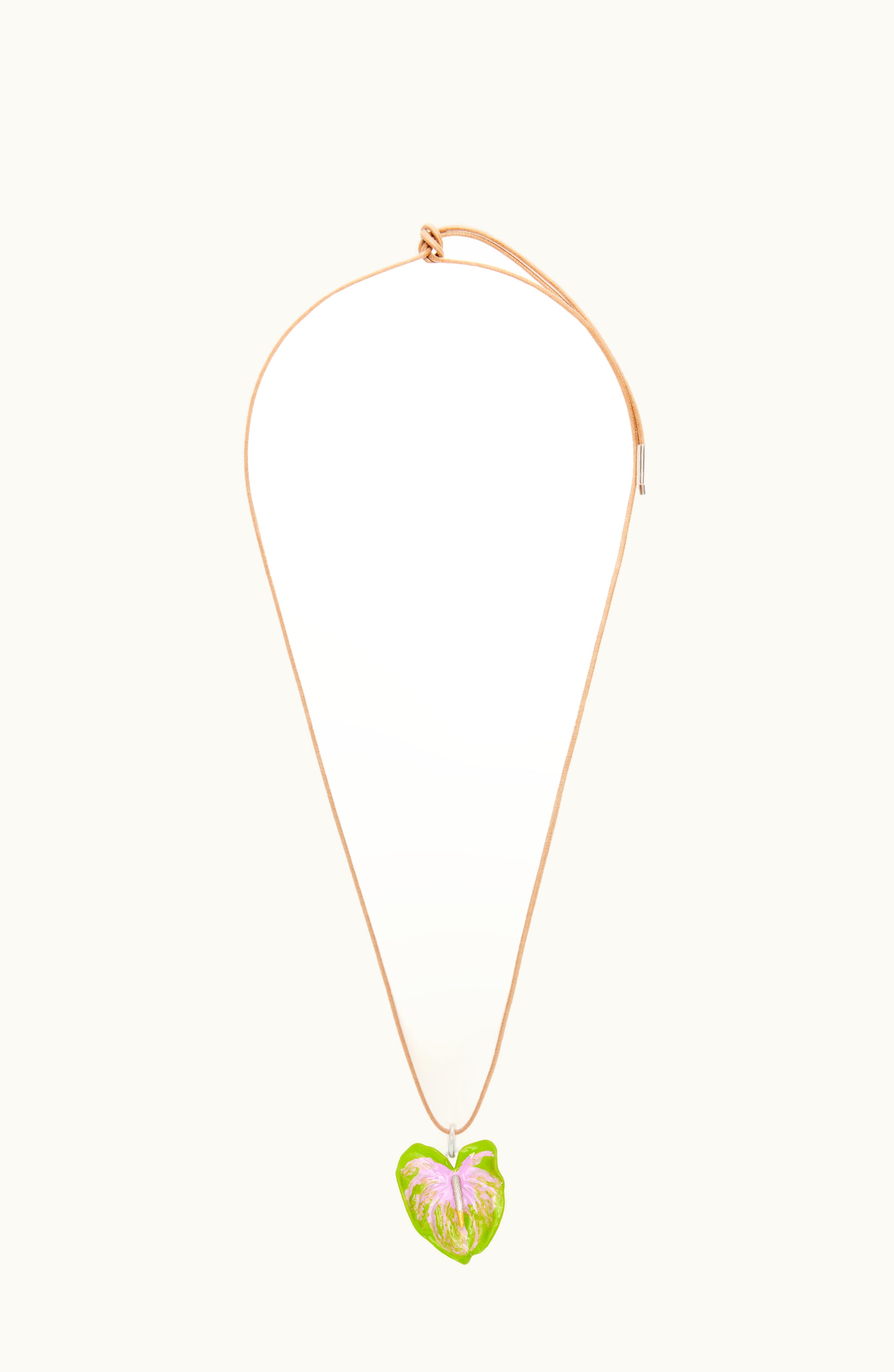 Loewe Loewe Anthurium Pendant Necklace In Sterling Silver Green