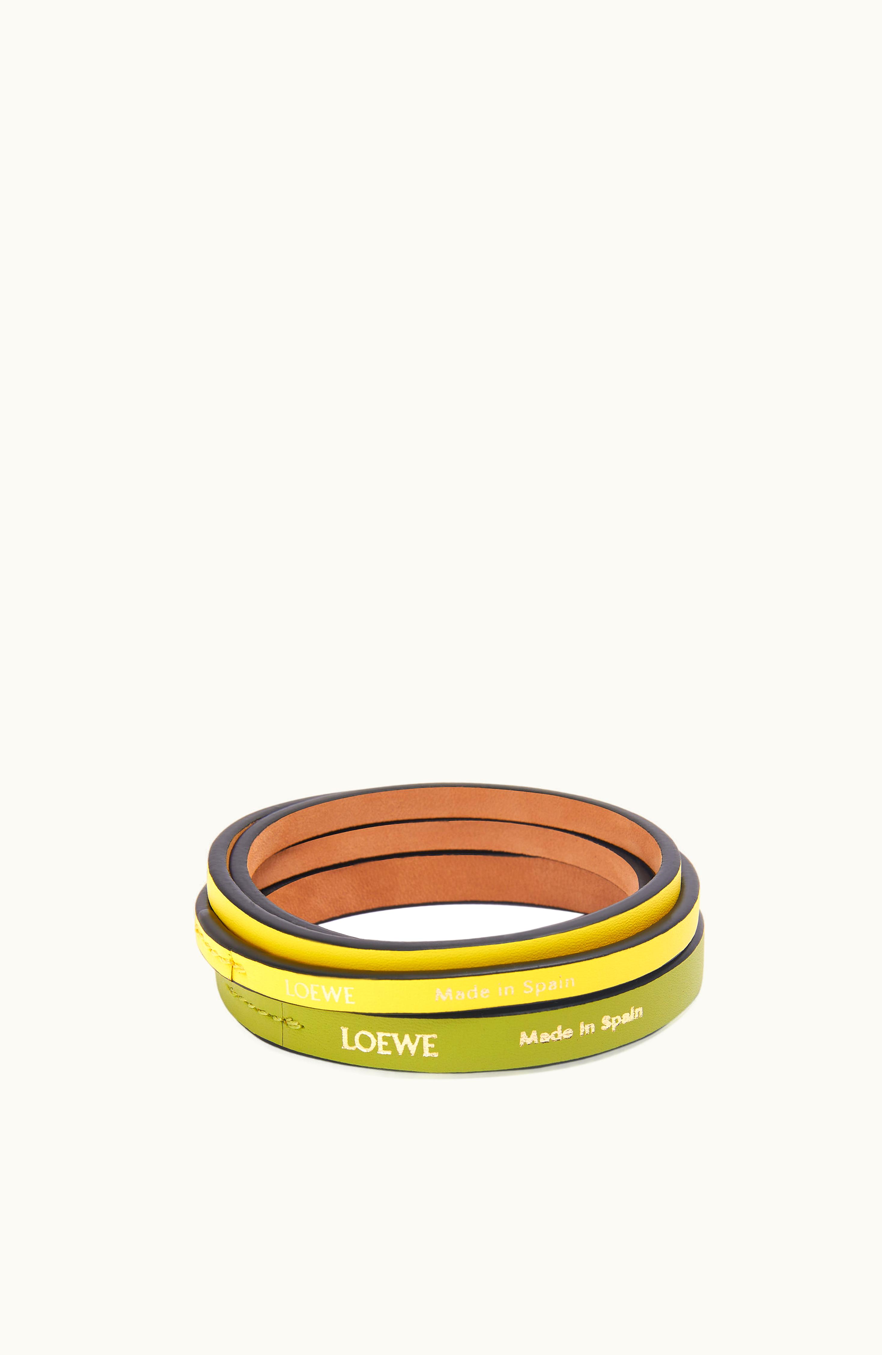 Loewe Loewe Double Bangle Set In Classic Calfskin Meadow Green / Bright Yellow