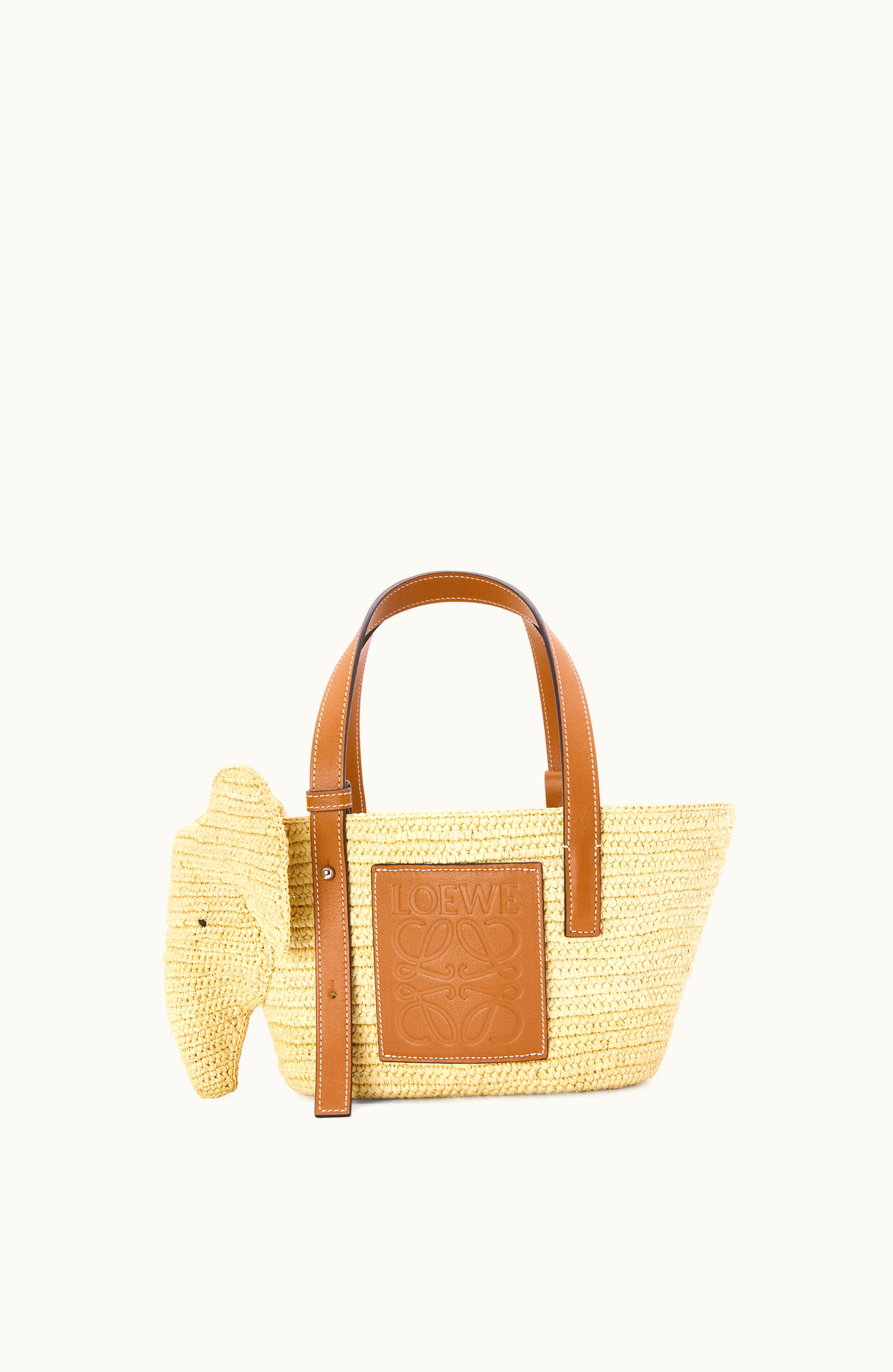 Loewe Loewe Small Elephant Basket Bag In Raffia And Calfskin Natural / Tan