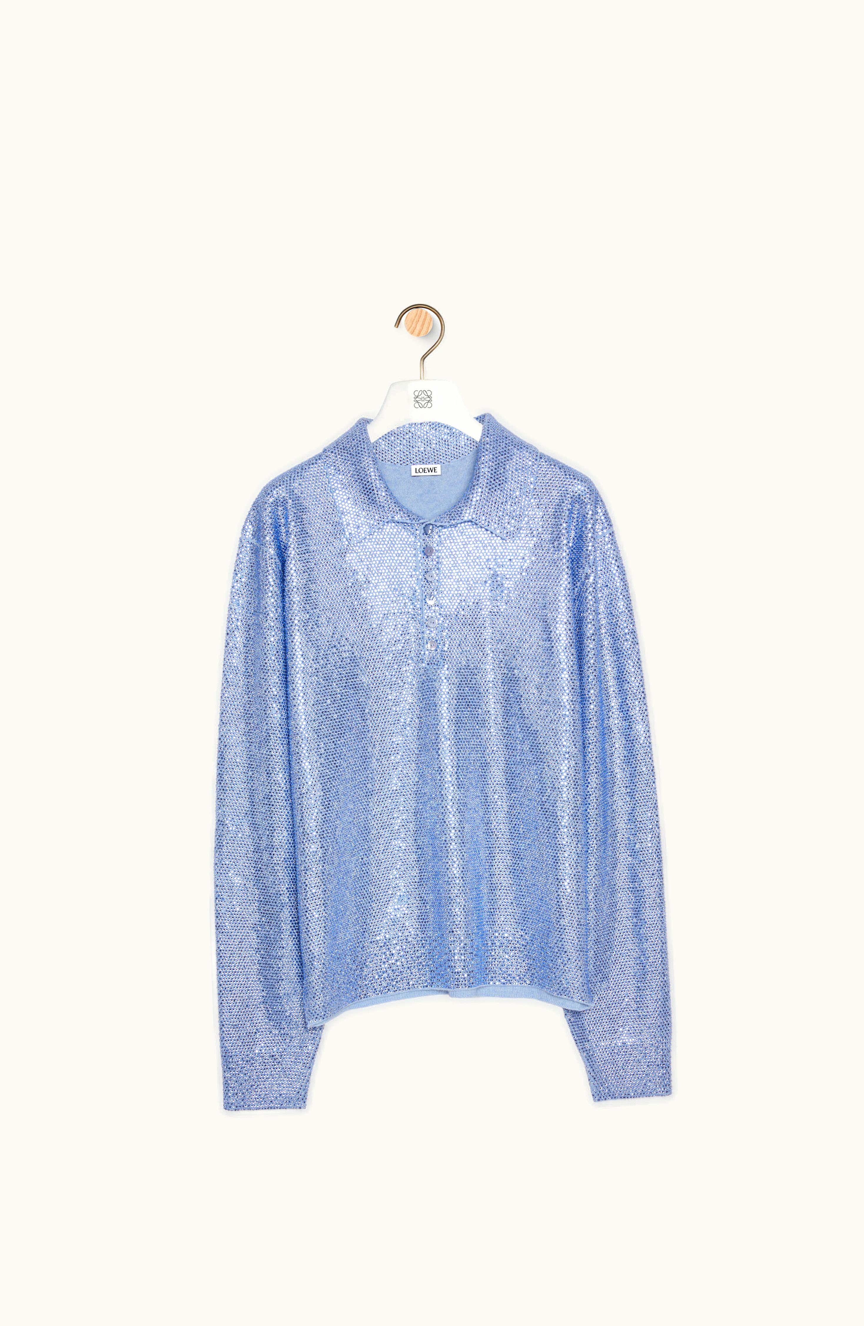 Loewe Loewe Embellished Polo Sweater In Cashmere Light Blue