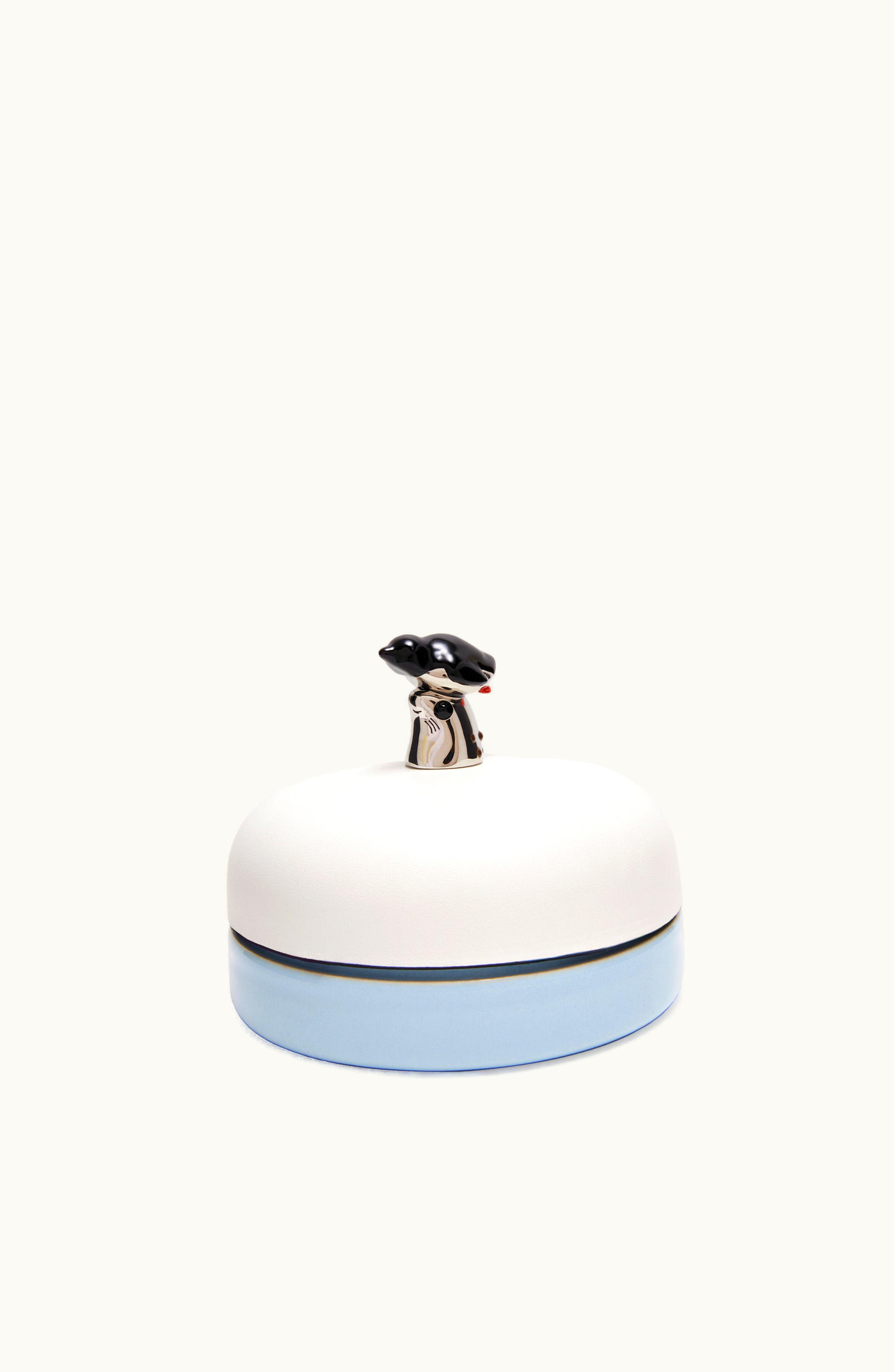 Loewe Loewe Penguin Box In Calfskin And Ceramic Soft White / Blue Iceberg