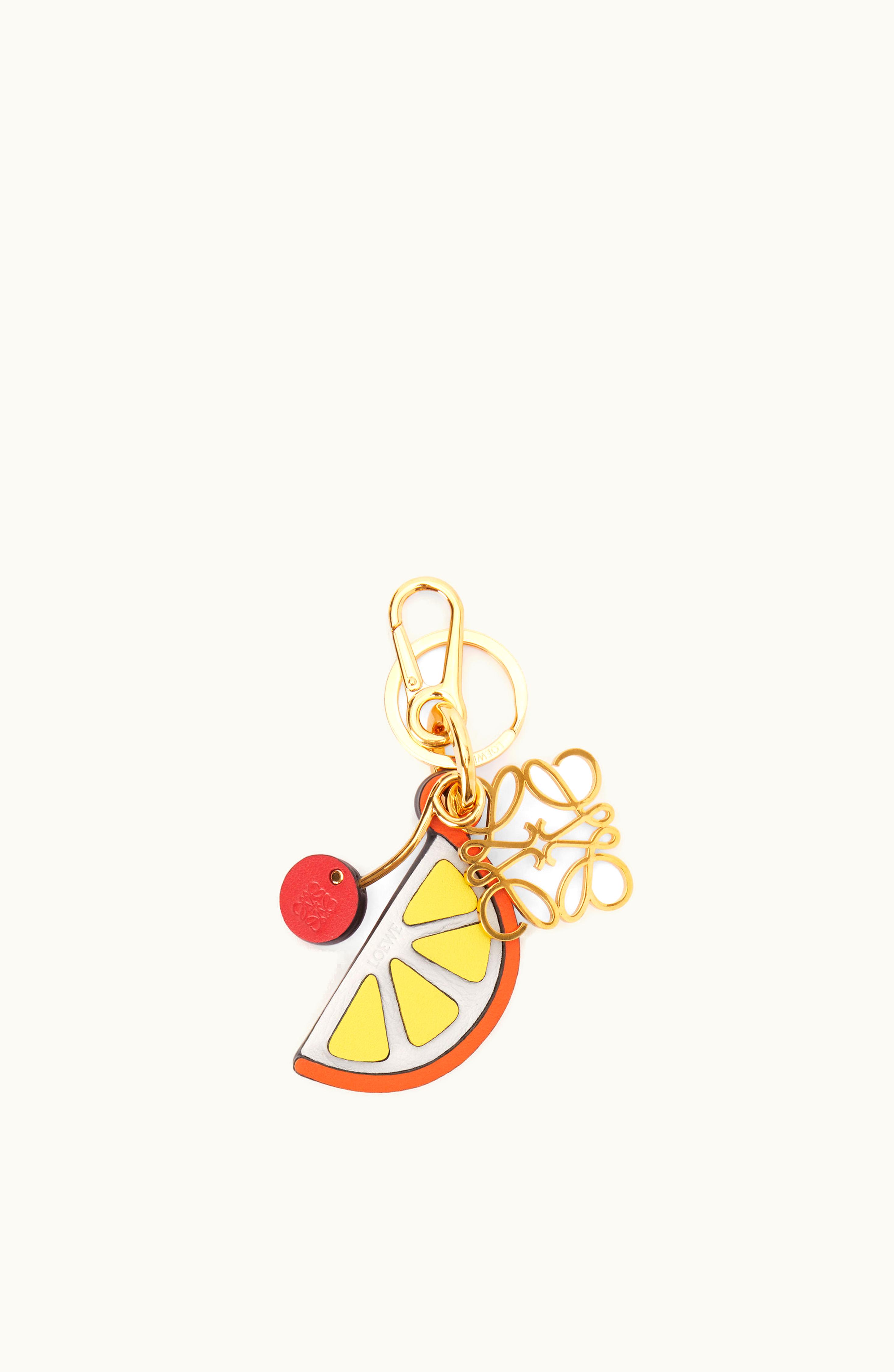 Loewe Loewe Orange Slice Keyring In Calfskin And Brass Orange