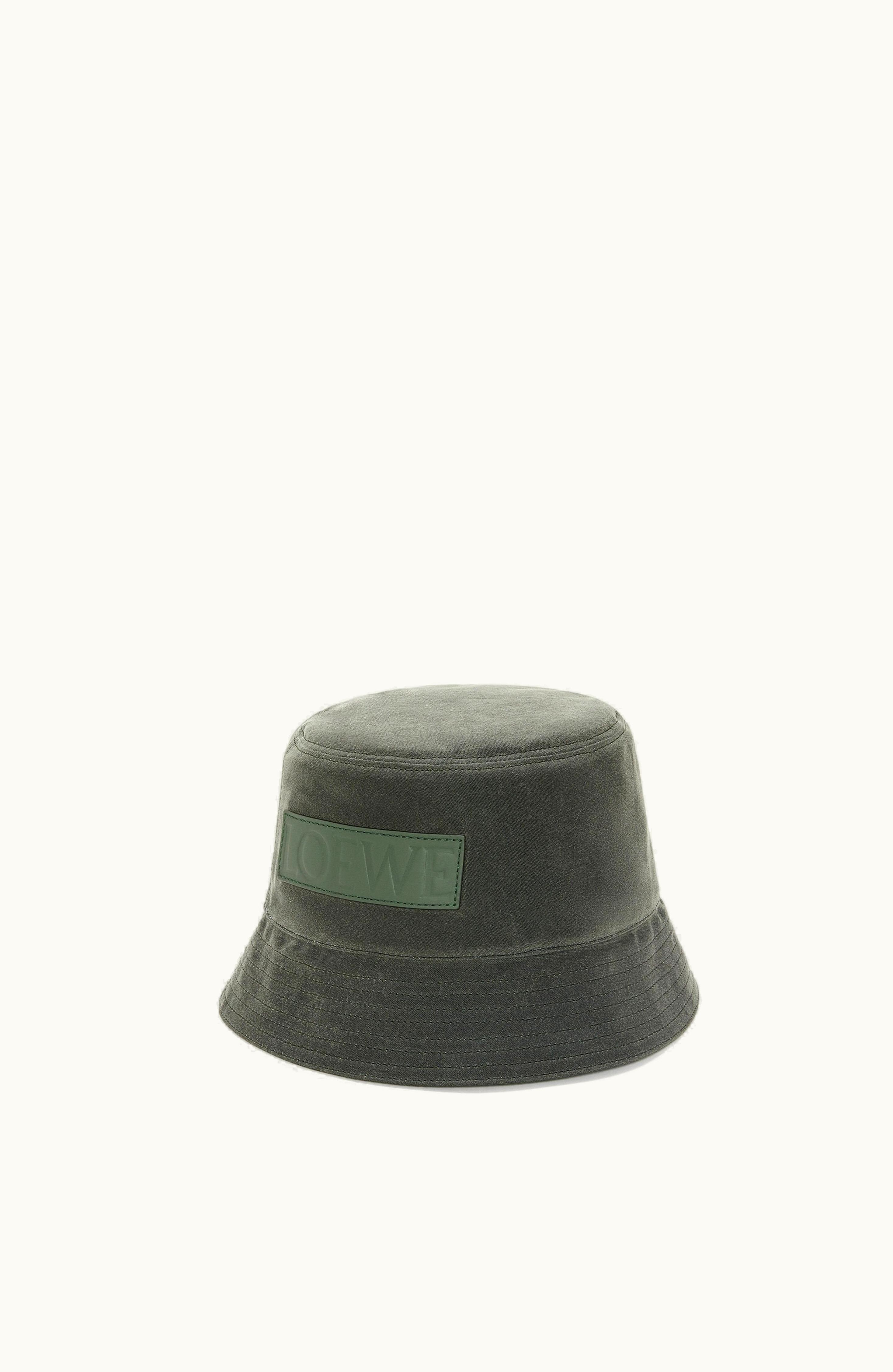 Loewe Loewe Bucket Hat In Waxed Canvas And Calfskin Dark Sage