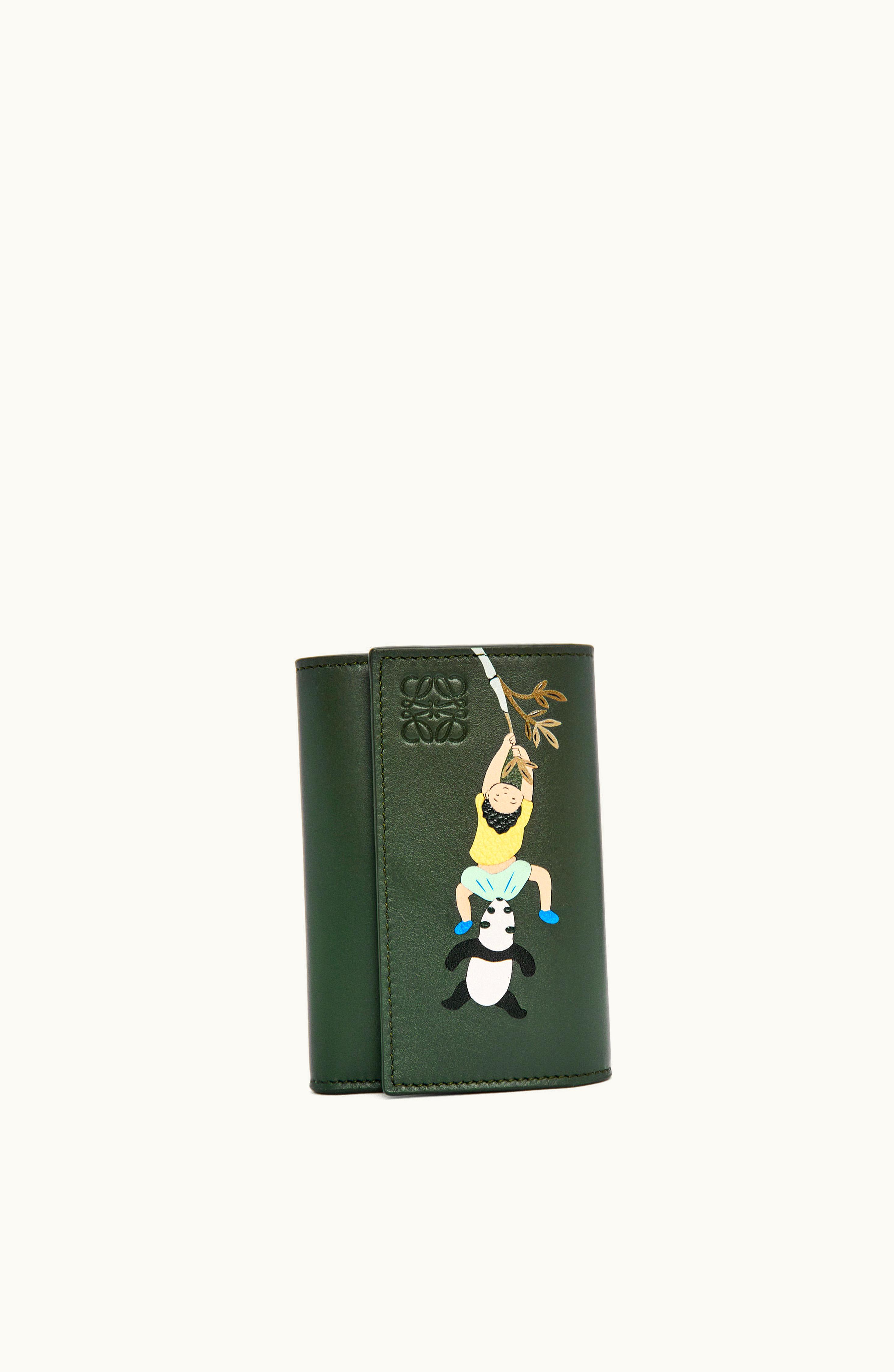 Loewe Loewe Panda Small Vertical Wallet In Satin Calfskin Bottle Green