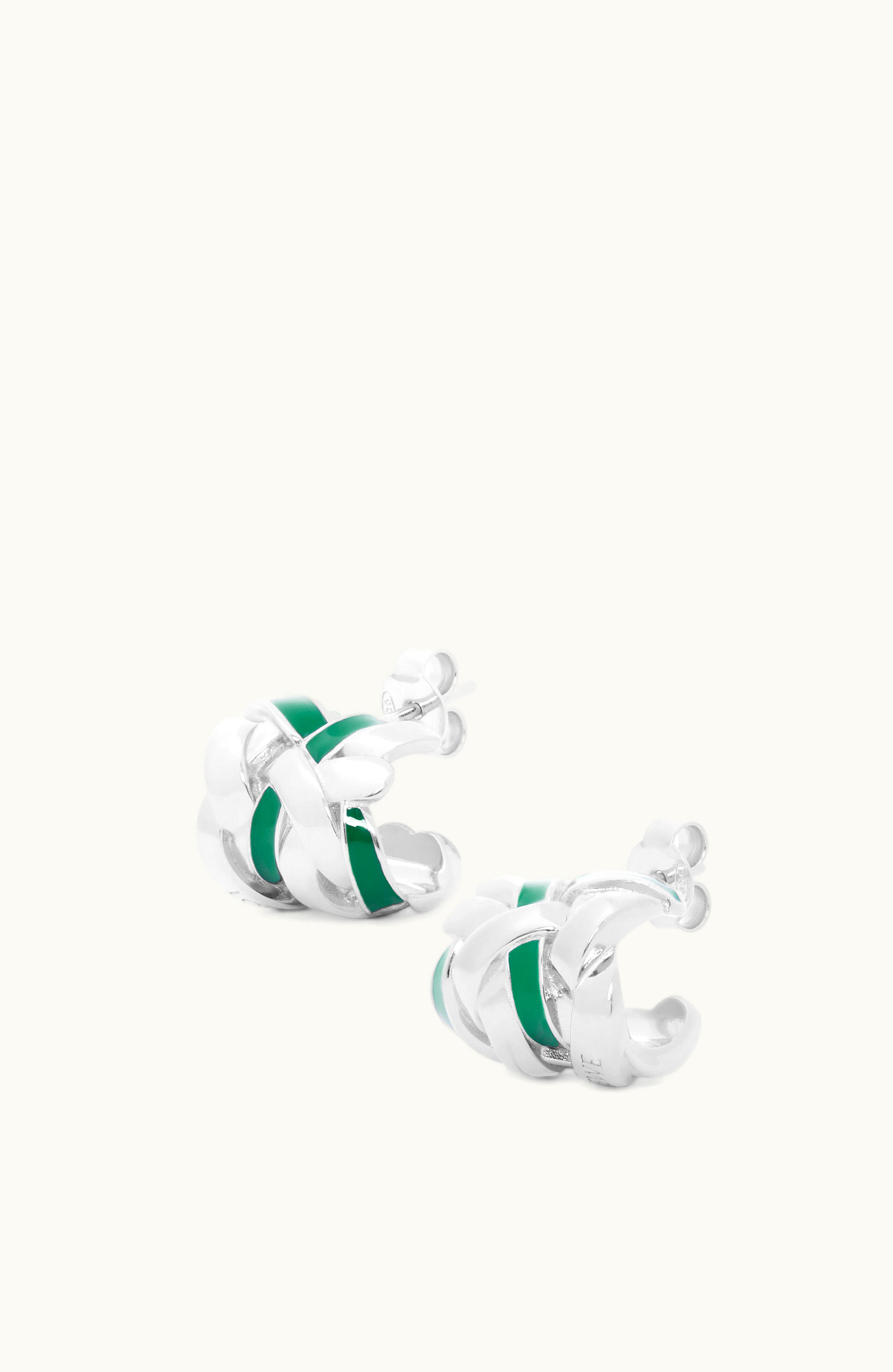 Loewe Loewe Nest Small Hoop Earrings In Sterling Silver And Enamel Silver / Green