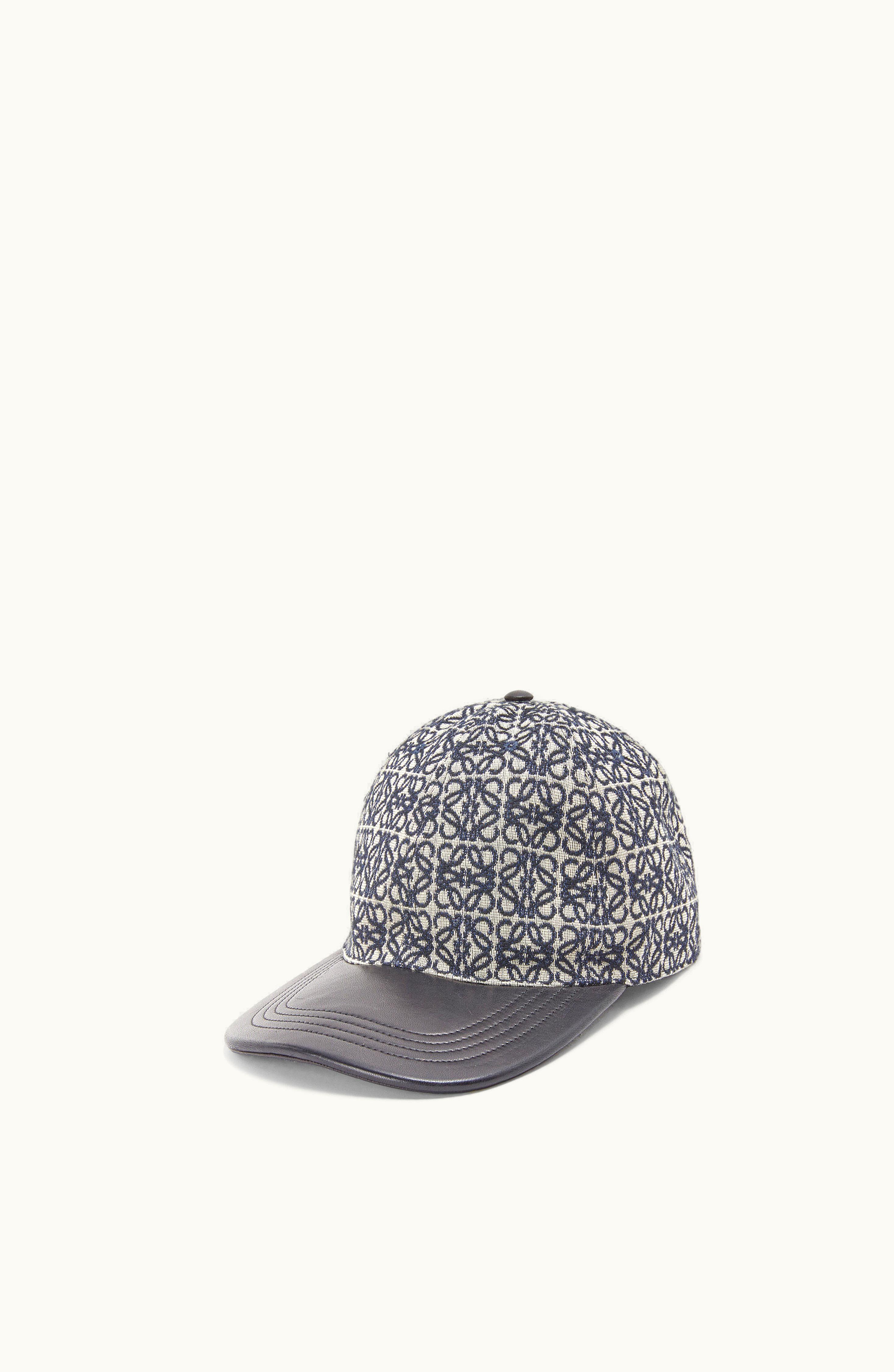 Loewe Loewe Anagram Cap In Jacquard And Calfskin Navy / Black