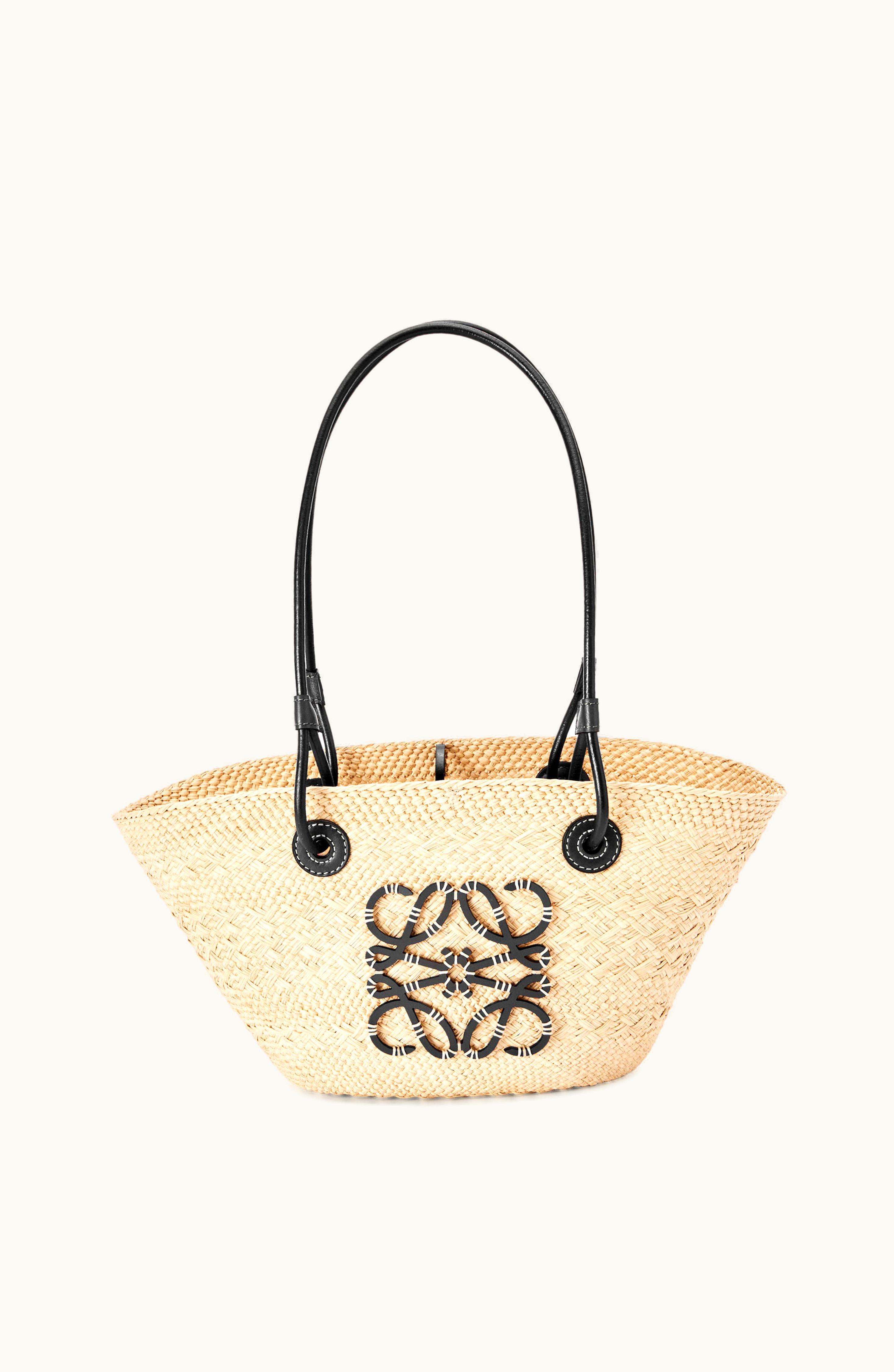 Loewe Loewe Small Anagram Basket Bag In Iraca Palm And Calfskin Natural / Black