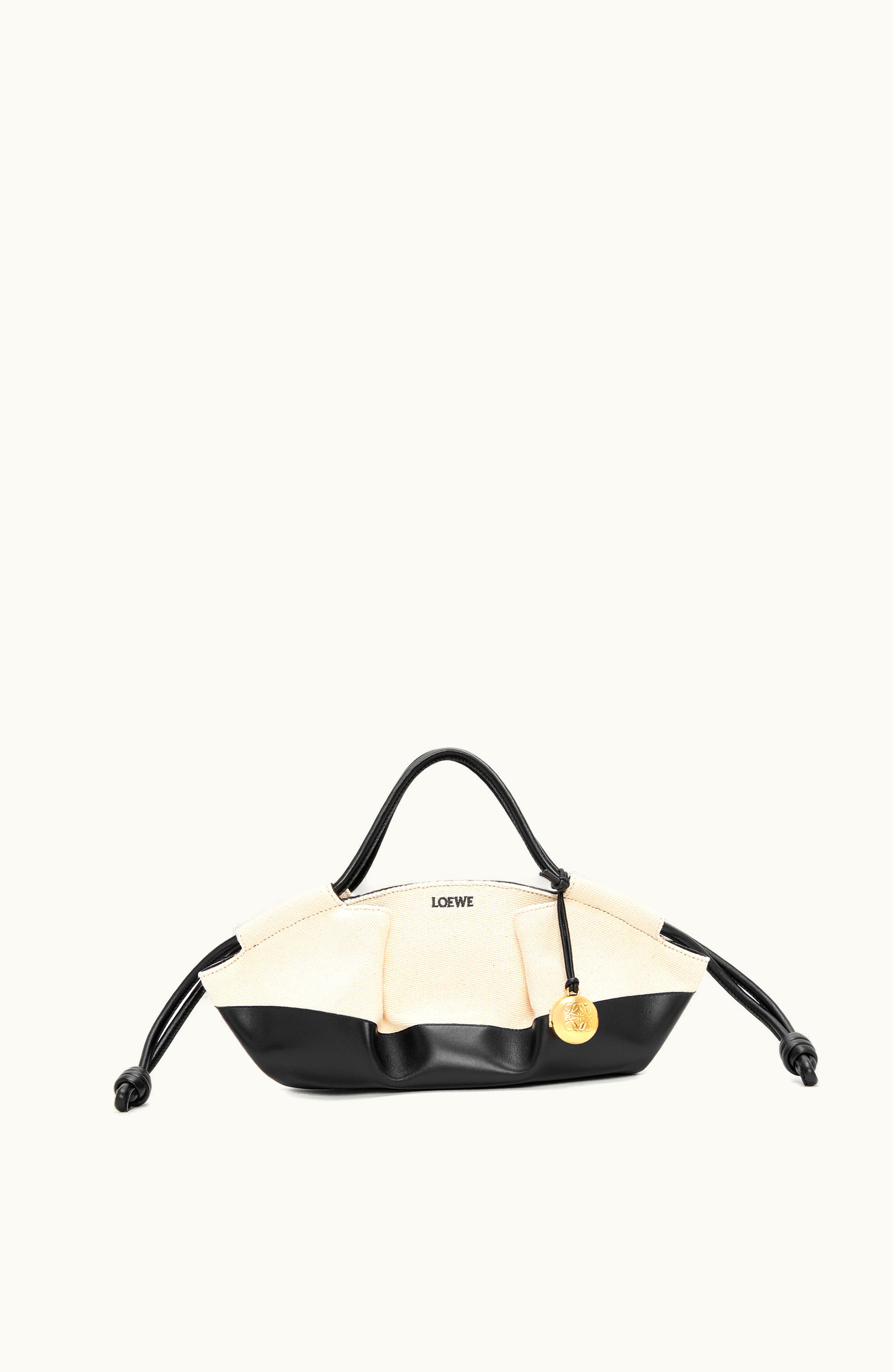 Loewe Loewe Small Paseo Bag In Shiny Nappa Calfskin And Canvas Natural / Black