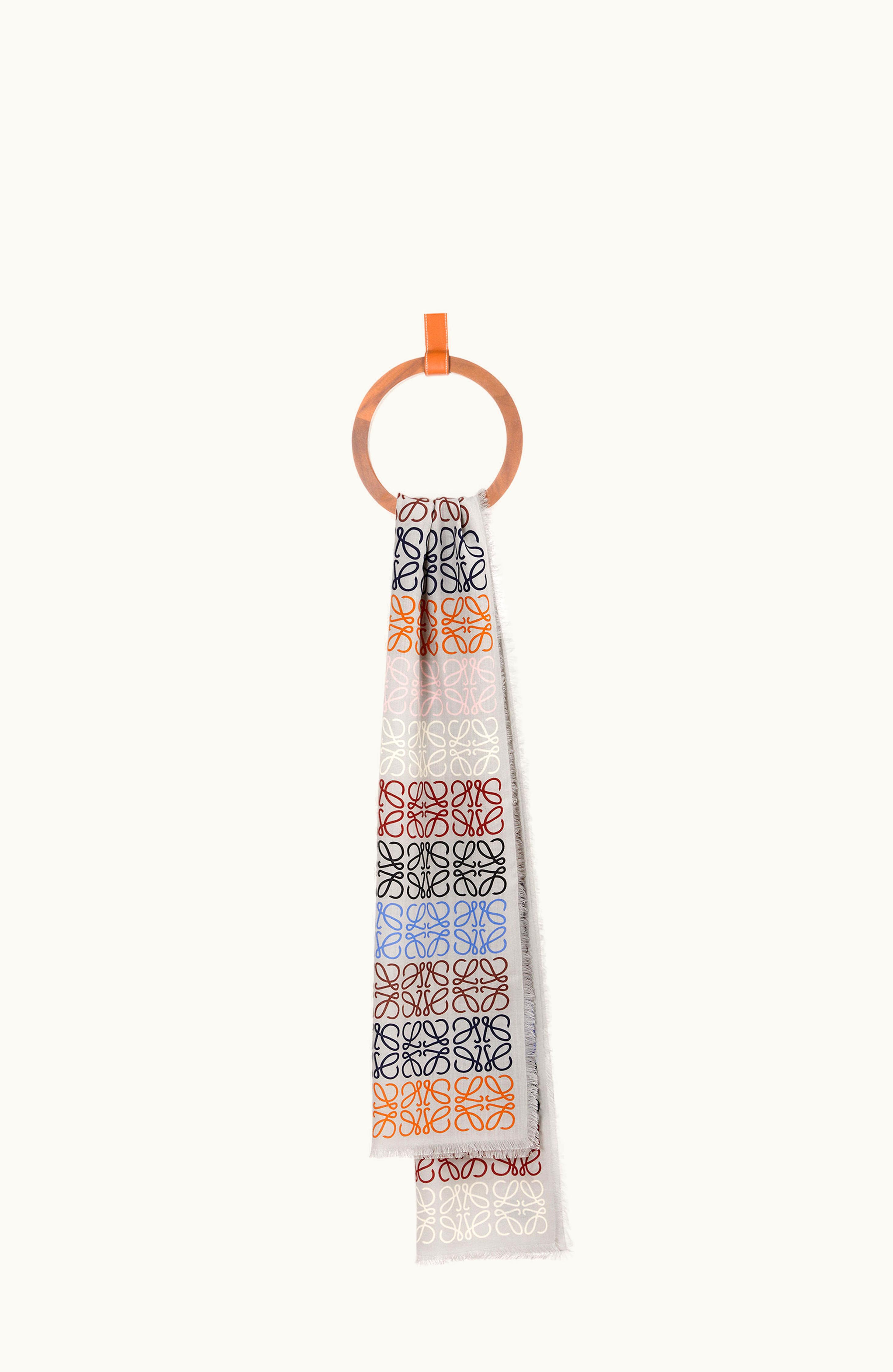 Loewe Loewe Anagram Scarf In Wool, Silk And Cashmere Light Grey / Multicolor