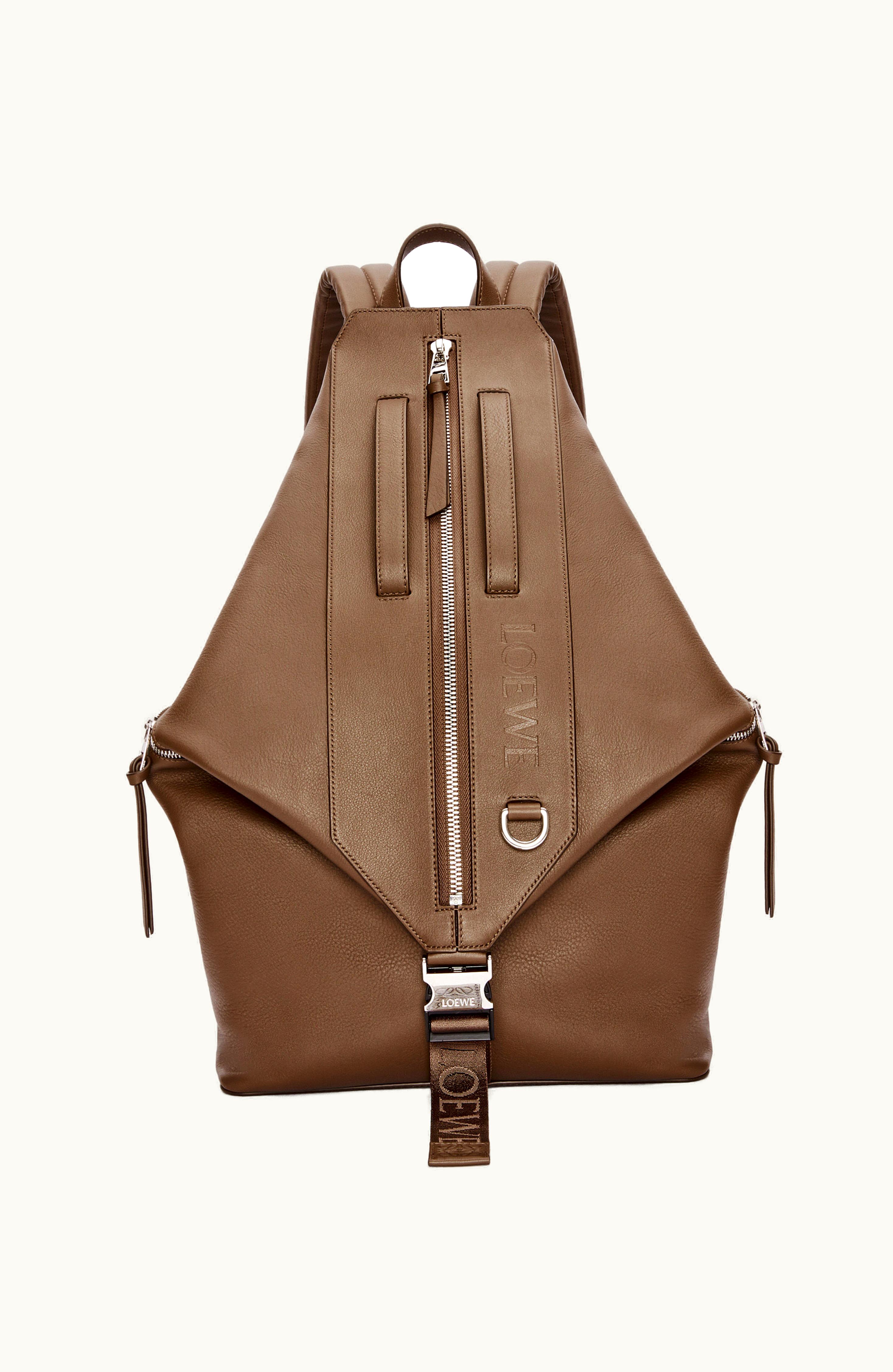 Loewe Loewe Convertible Backpack In Classic Calfskin Winter Brown