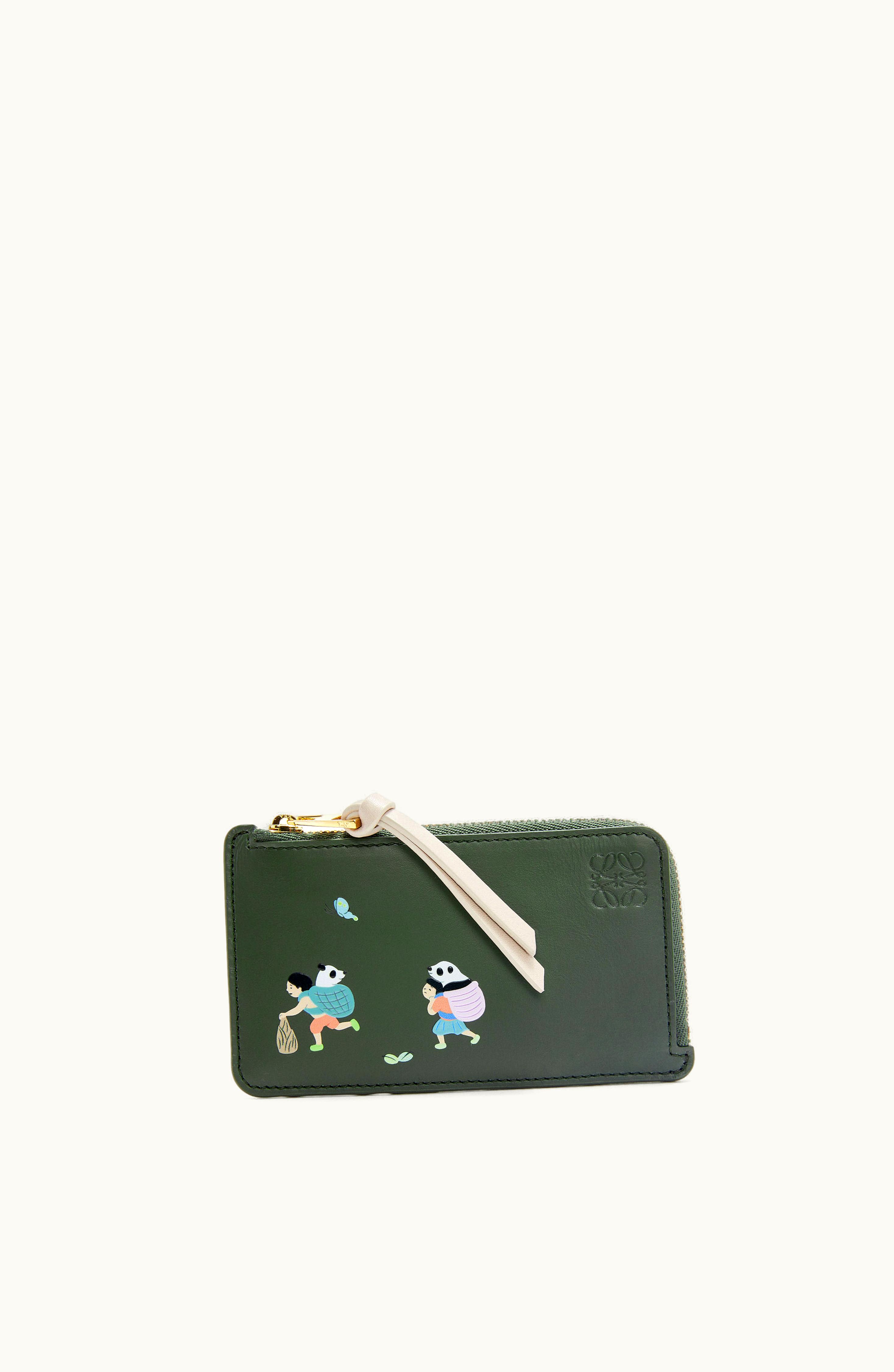 Loewe Loewe Panda Coin Cardholder In Satin Calfskin Bottle Green