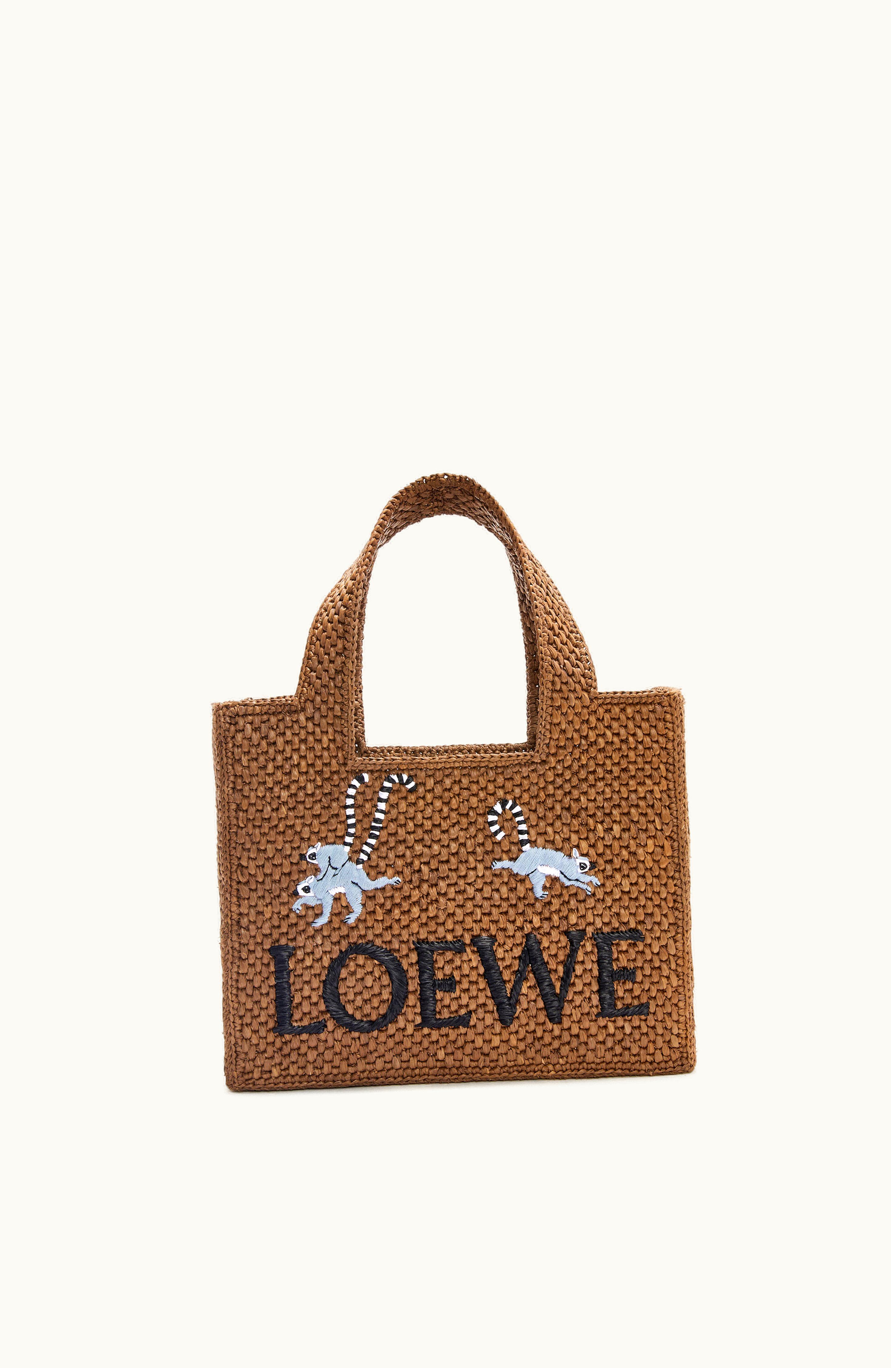 Loewe Loewe Lemur Small Font Tote In Raffia Oak