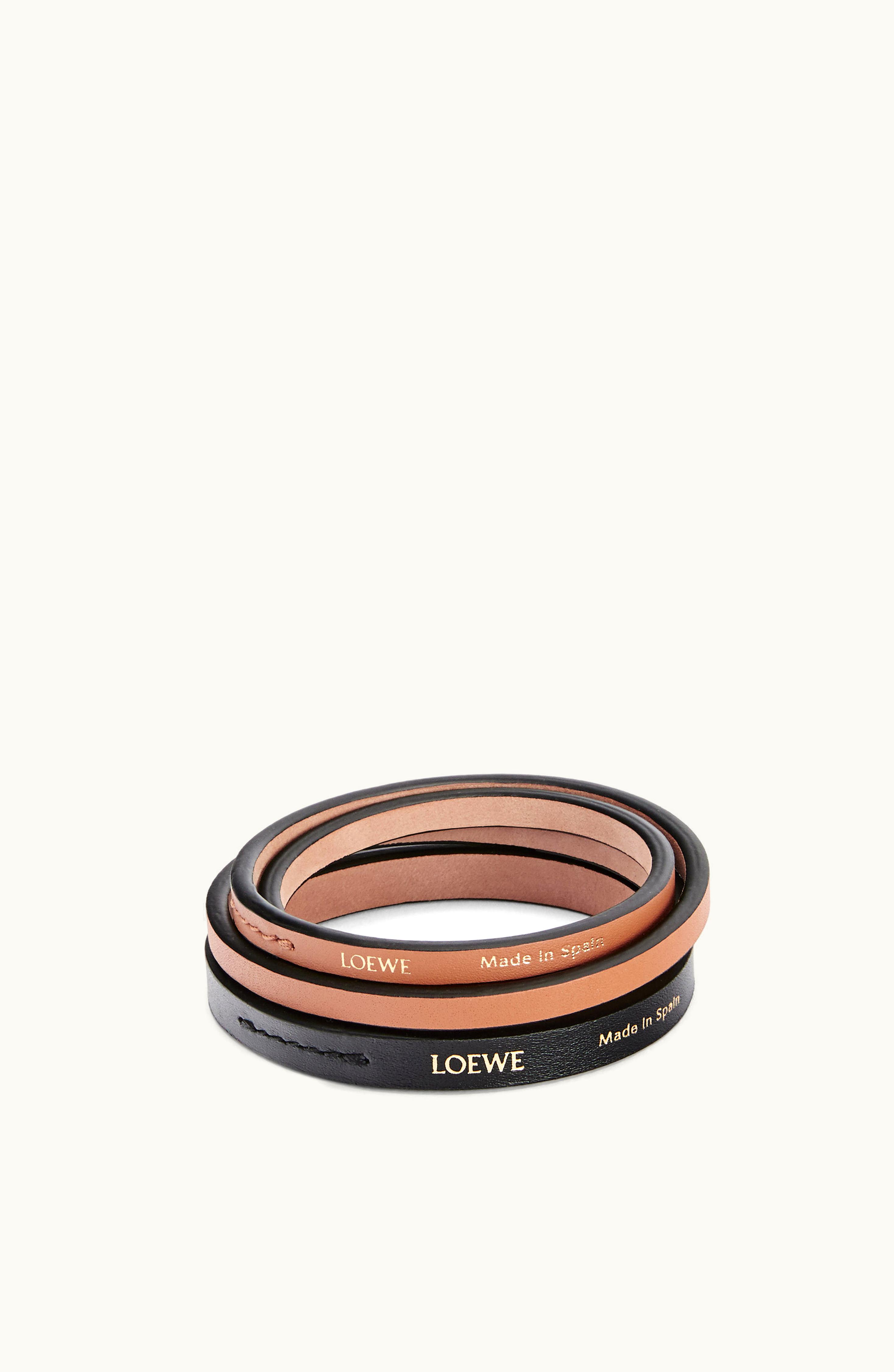 Loewe Loewe Double Bangle Set In Classic Calfskin Black / Tan