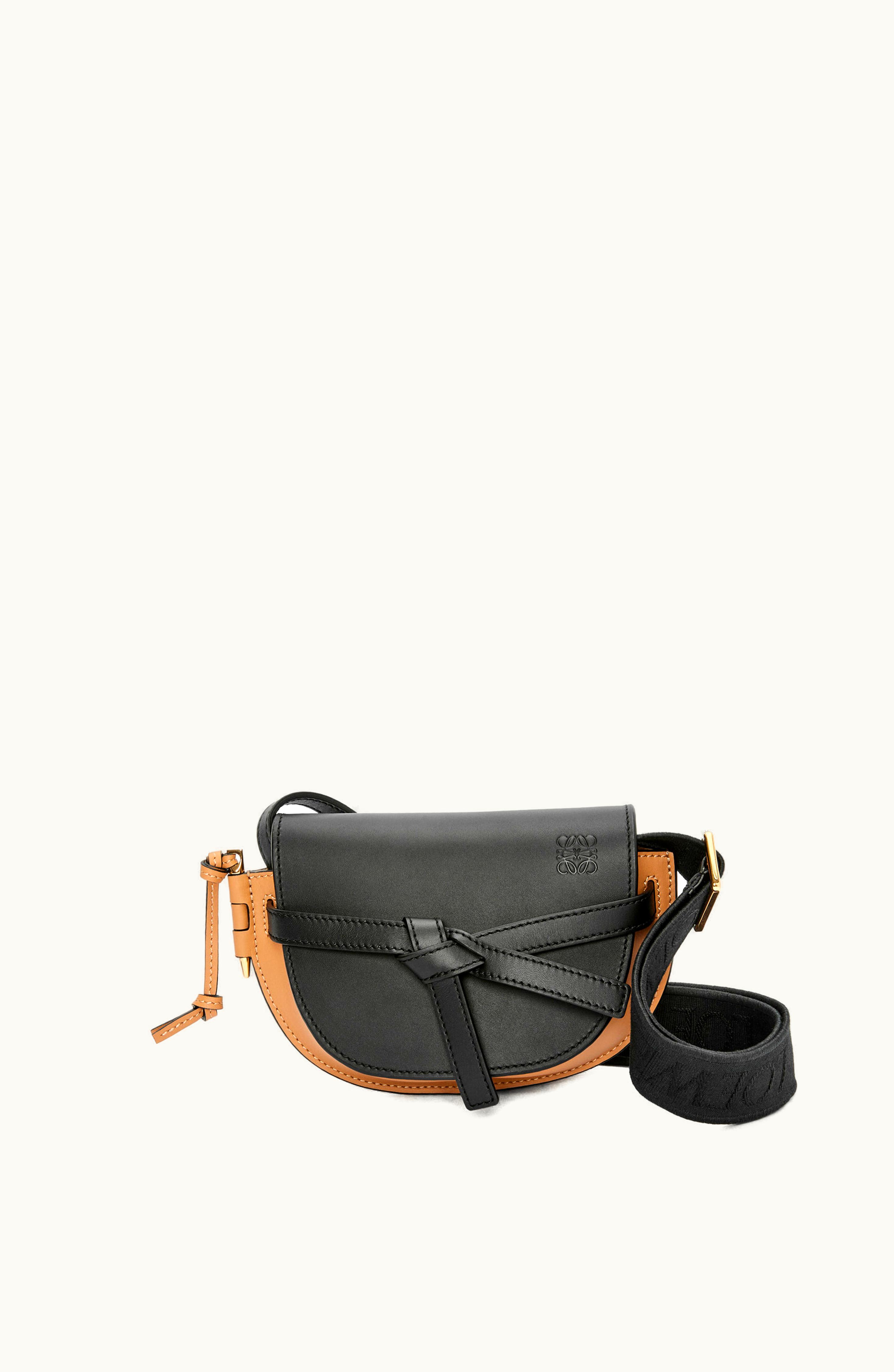 Loewe Loewe Mini Gate Dual Bag In Soft Calfskin And Jacquard Black / Warm Desert