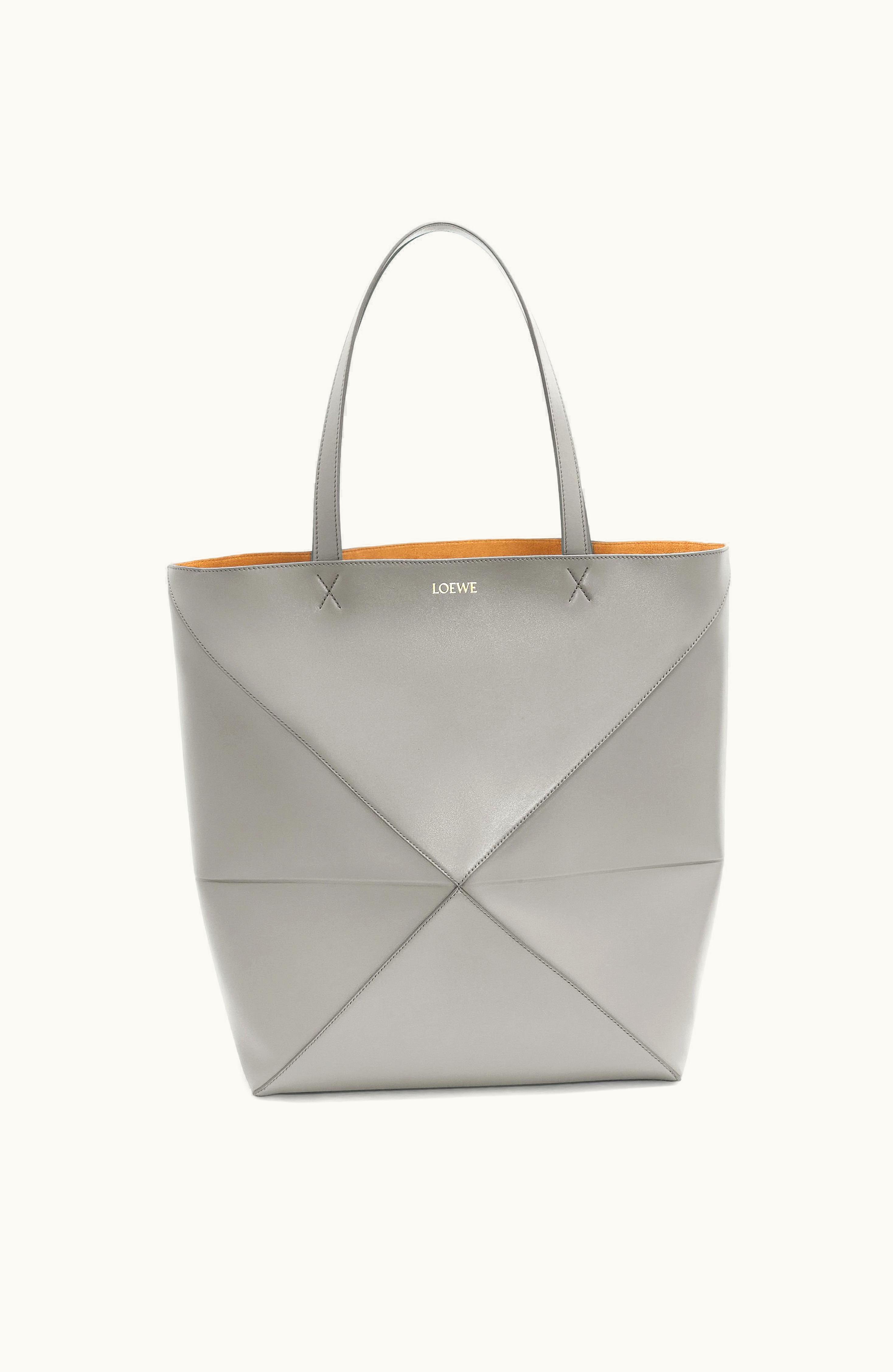 Loewe Loewe Large Puzzle Fold Tote In Shiny Calfskin Pearl Grey