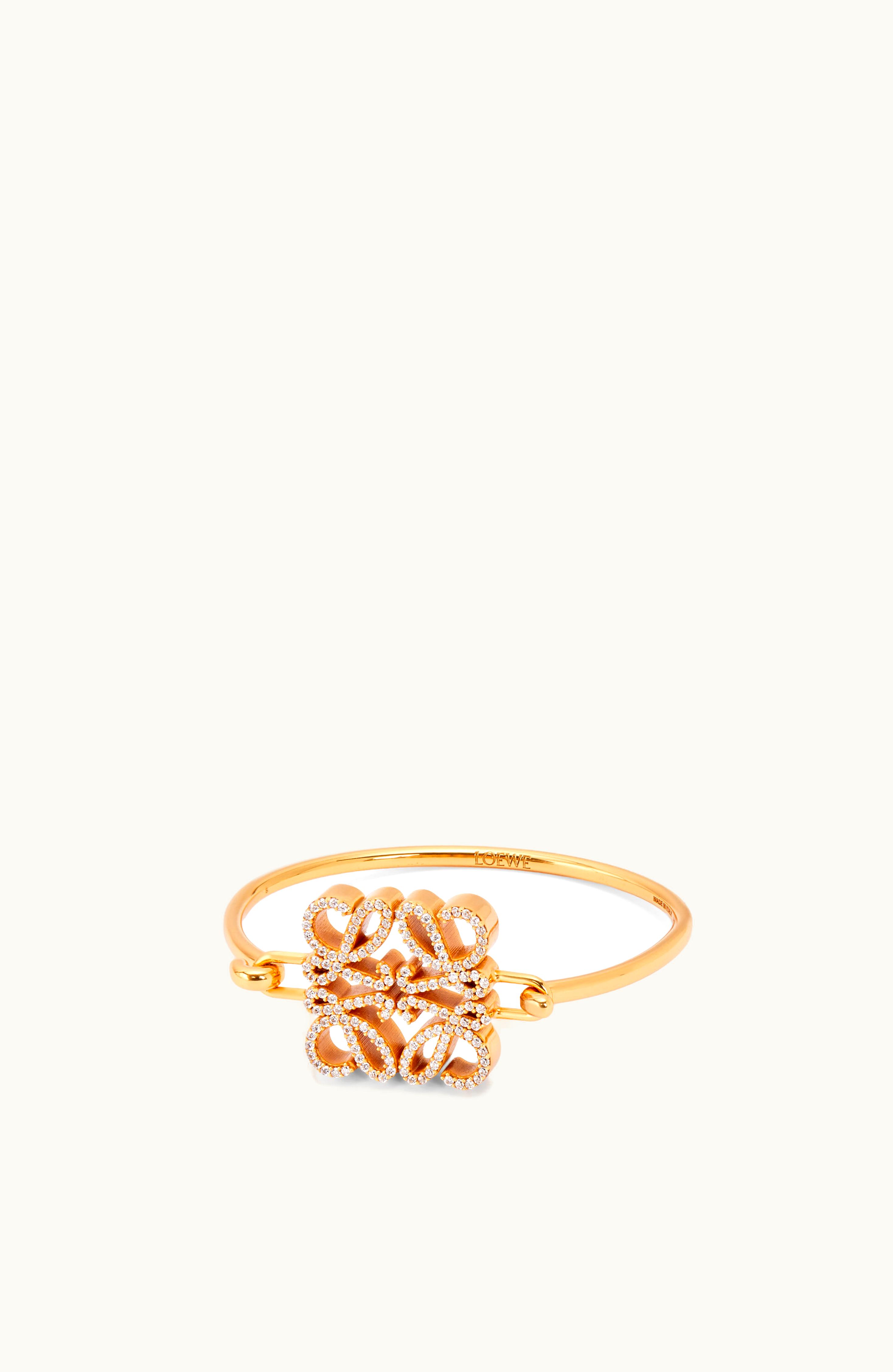 Loewe Loewe Pave Anagram Open Bracelet In Sterling Silver And Crystal Gold