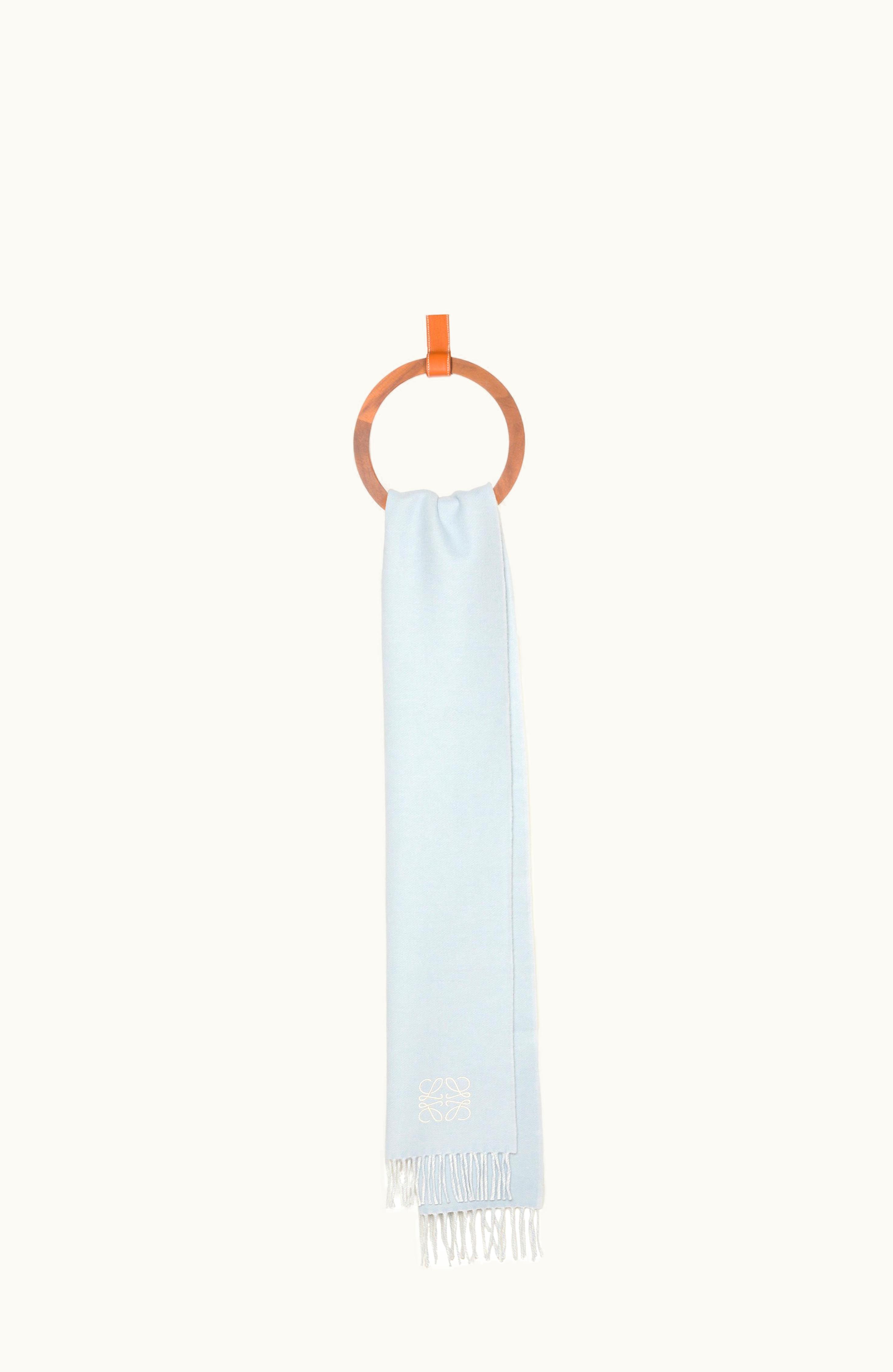 Loewe Scarf In Wool And Cashmere Light Blue / White