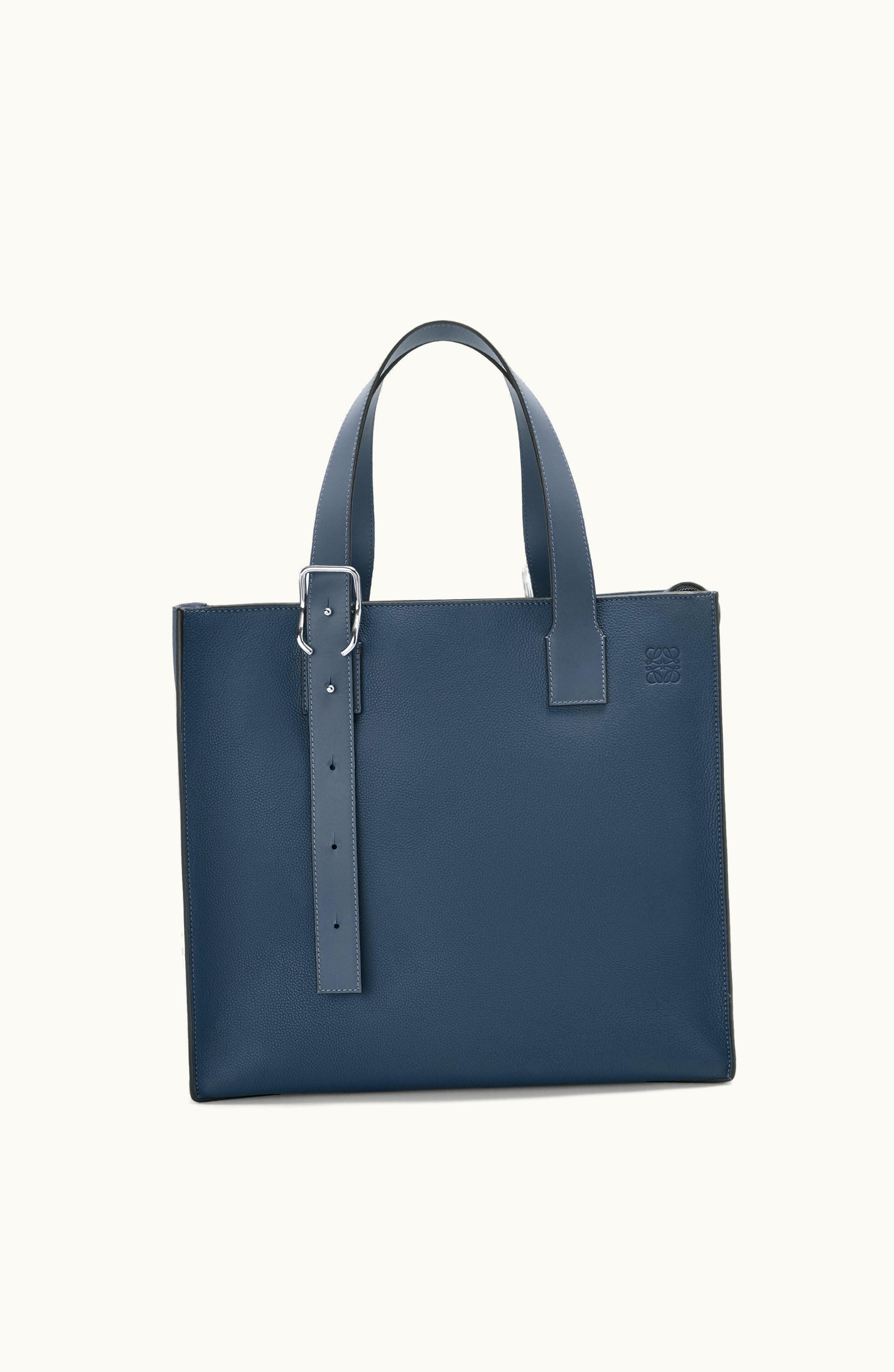 Loewe Buckle Zip Tote In Soft Grained Calfskin Onyx Blue