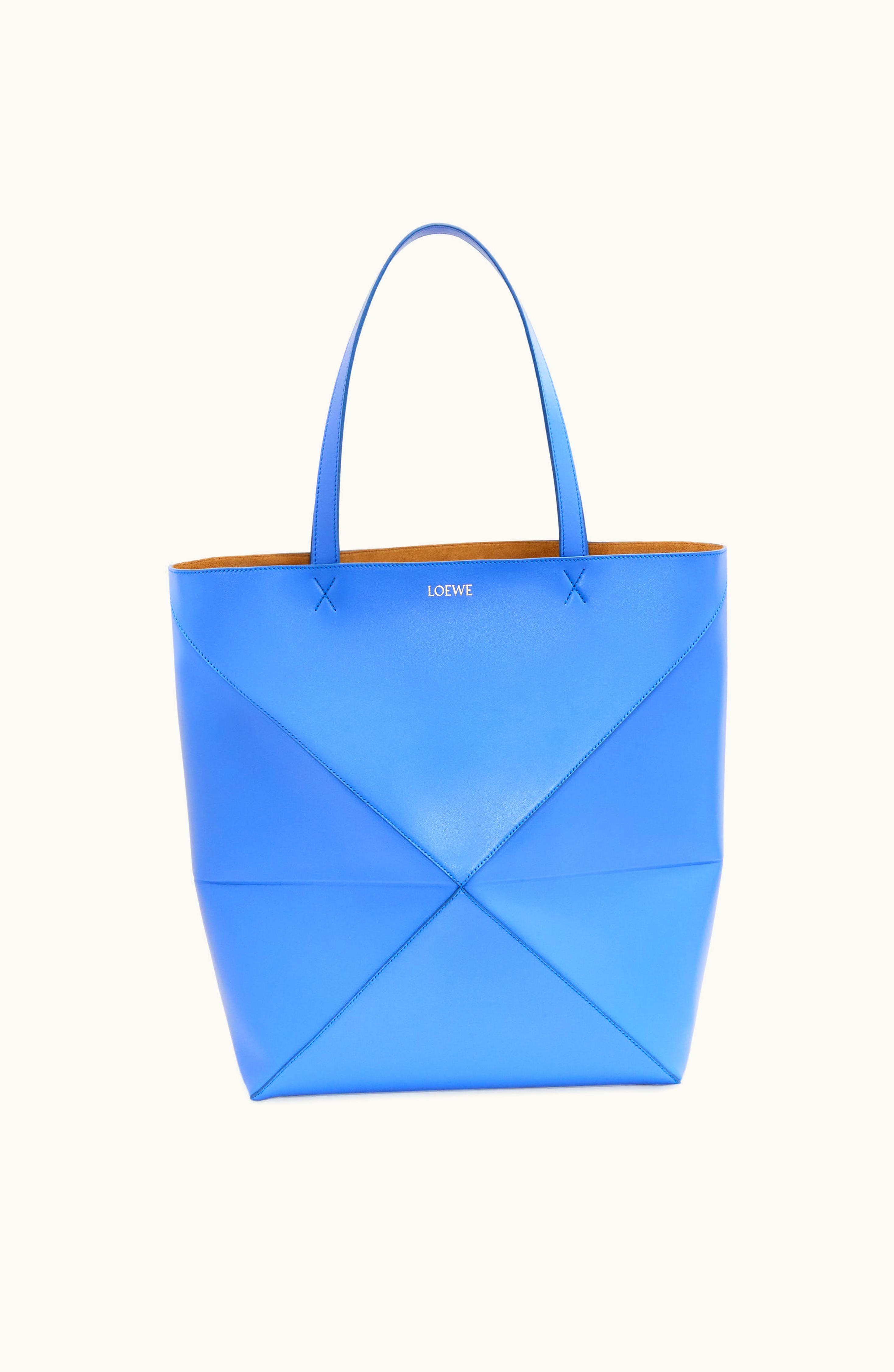 Loewe Loewe Large Puzzle Fold Tote In Shiny Calfskin Seaside Blue