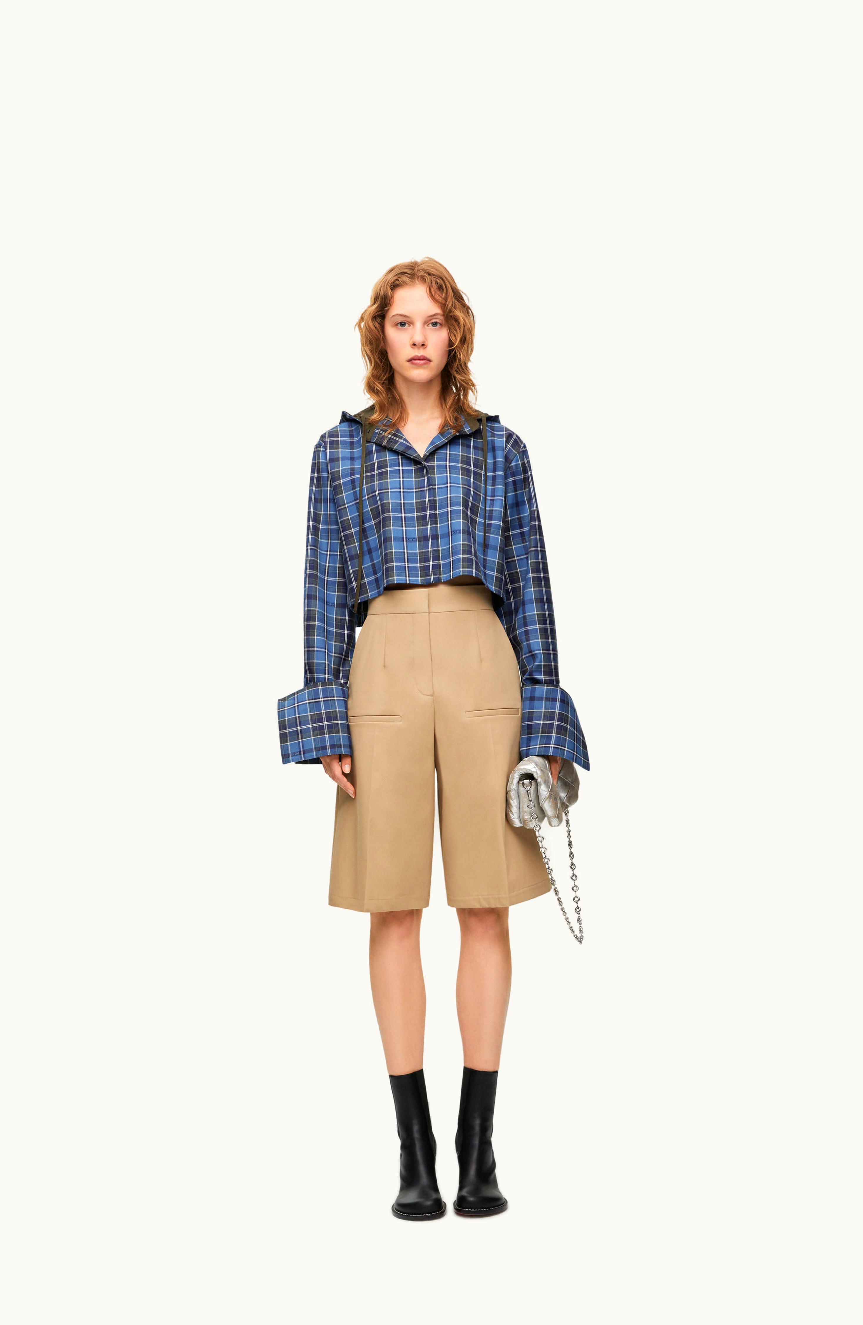 Loewe Loewe Cropped Hooded Shirt In Wool Blend Blue / Green / White