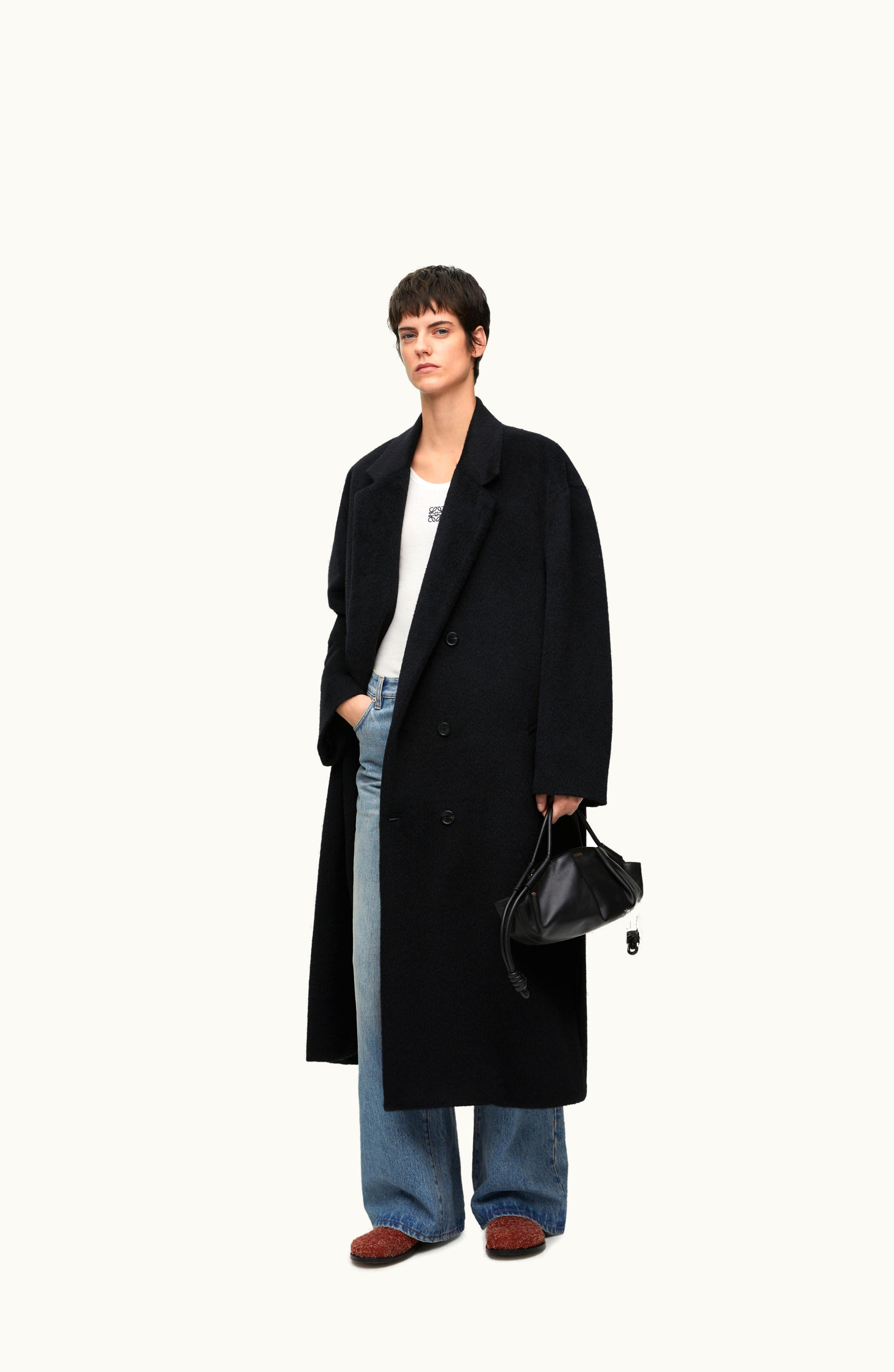 Loewe Loewe Double Breasted Coat In Lama And Wool Black - Luxury Coat Black