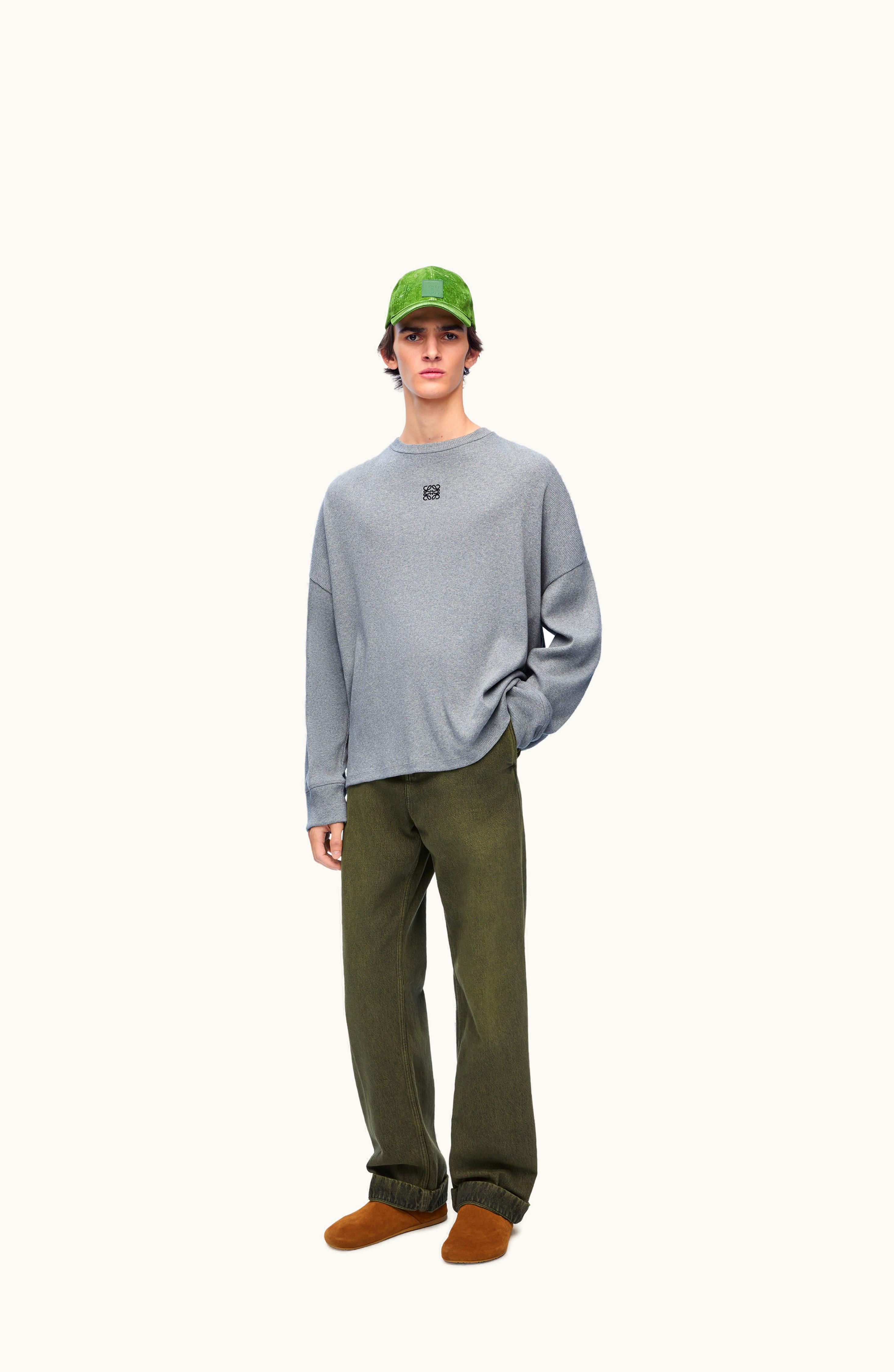 Loewe Loewe Oversized Fit Long Sleeve T-shirt In Cotton Grey Melange