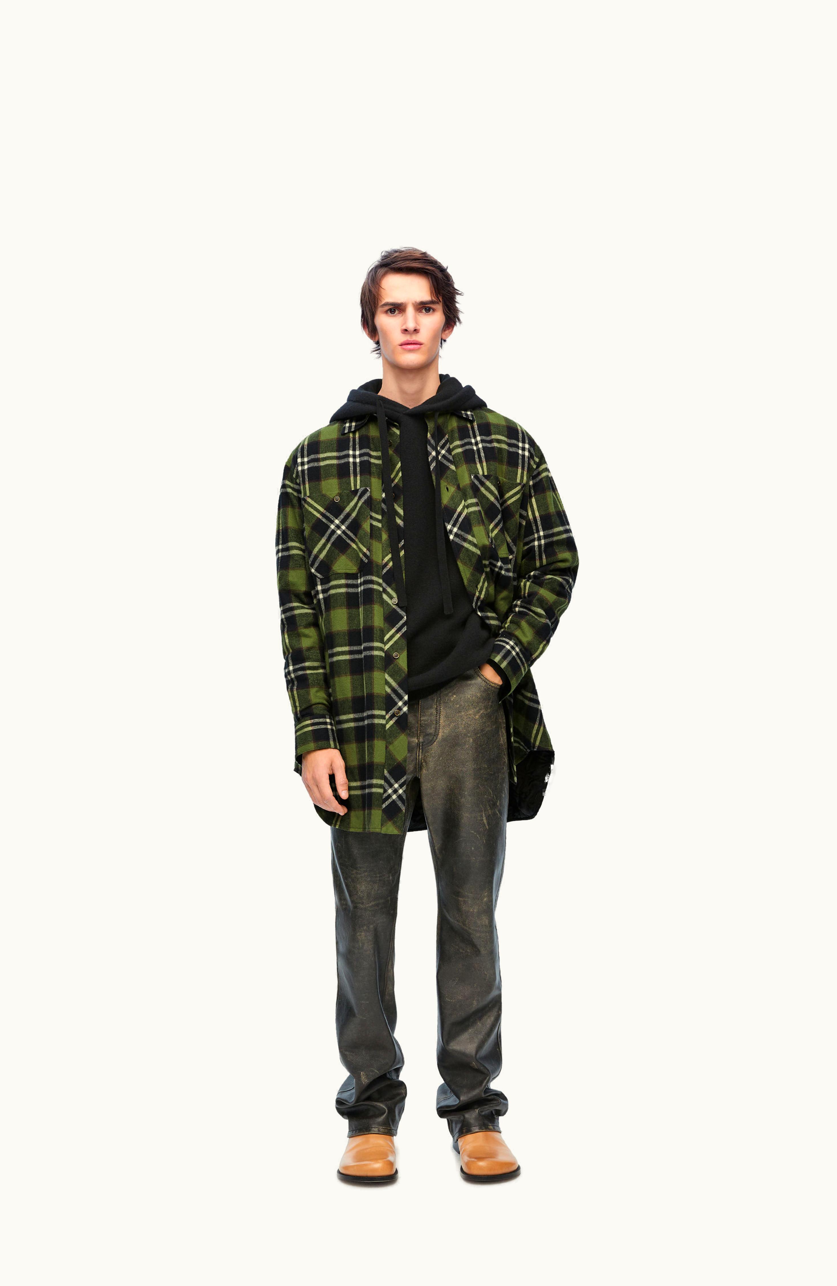 Loewe Loewe Padded Overshirt In Cotton Khaki Green / Black