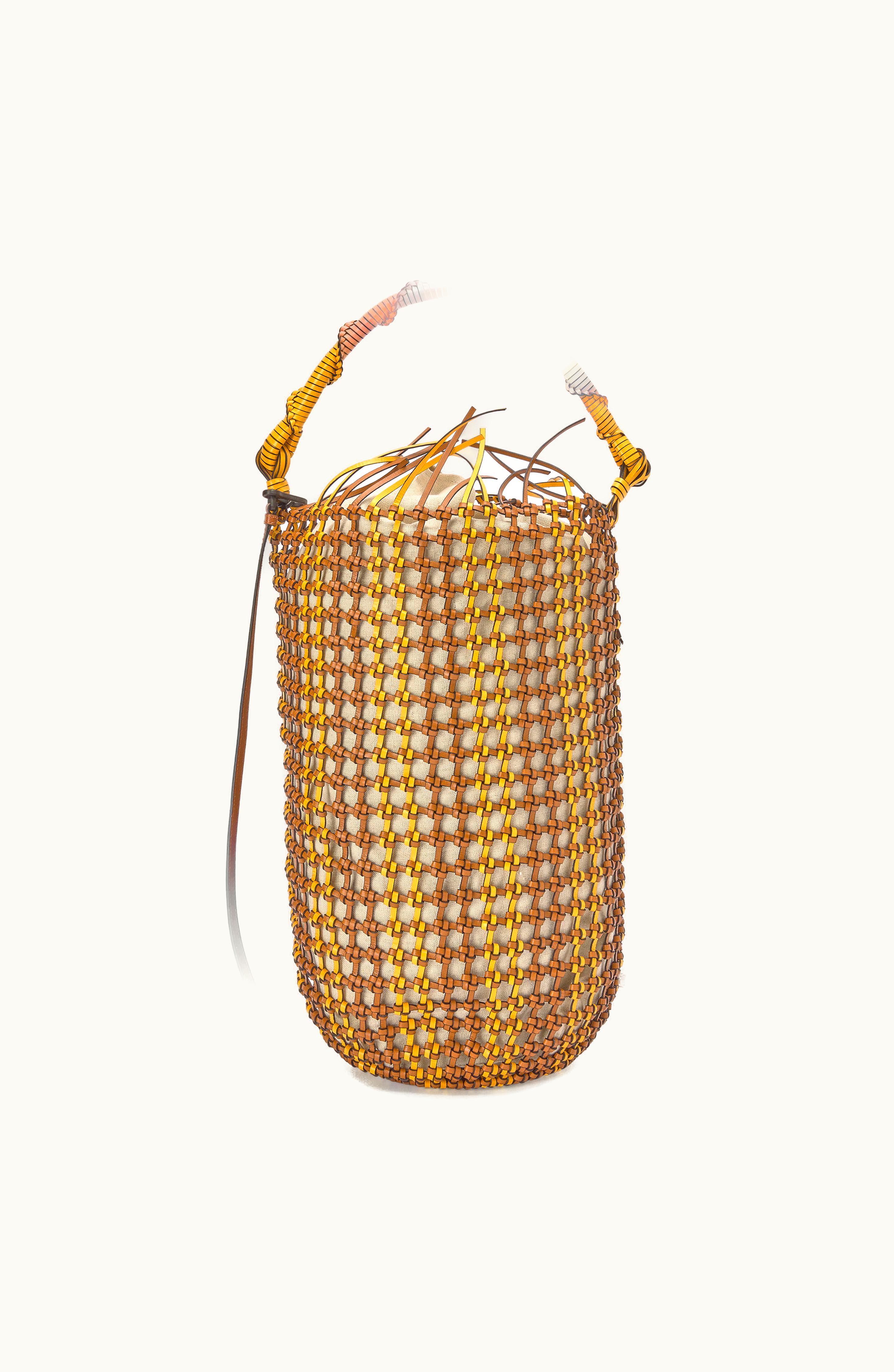 Loewe Loewe Bucket Mesh Bag In Calfskin Tan / Yellow