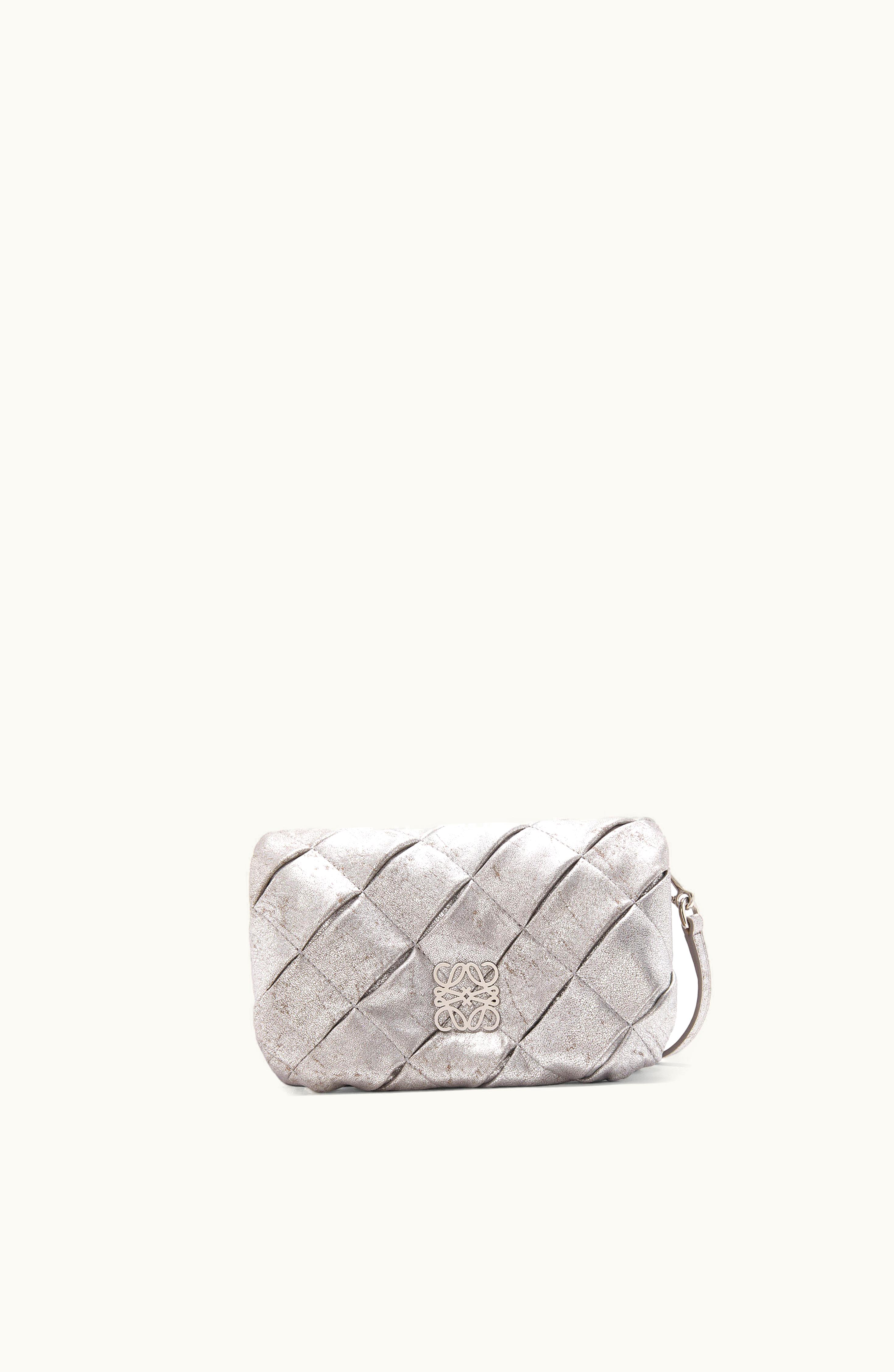 Loewe Loewe Mini Puffer Goya Bag In Pleated Metallic Leather Silver