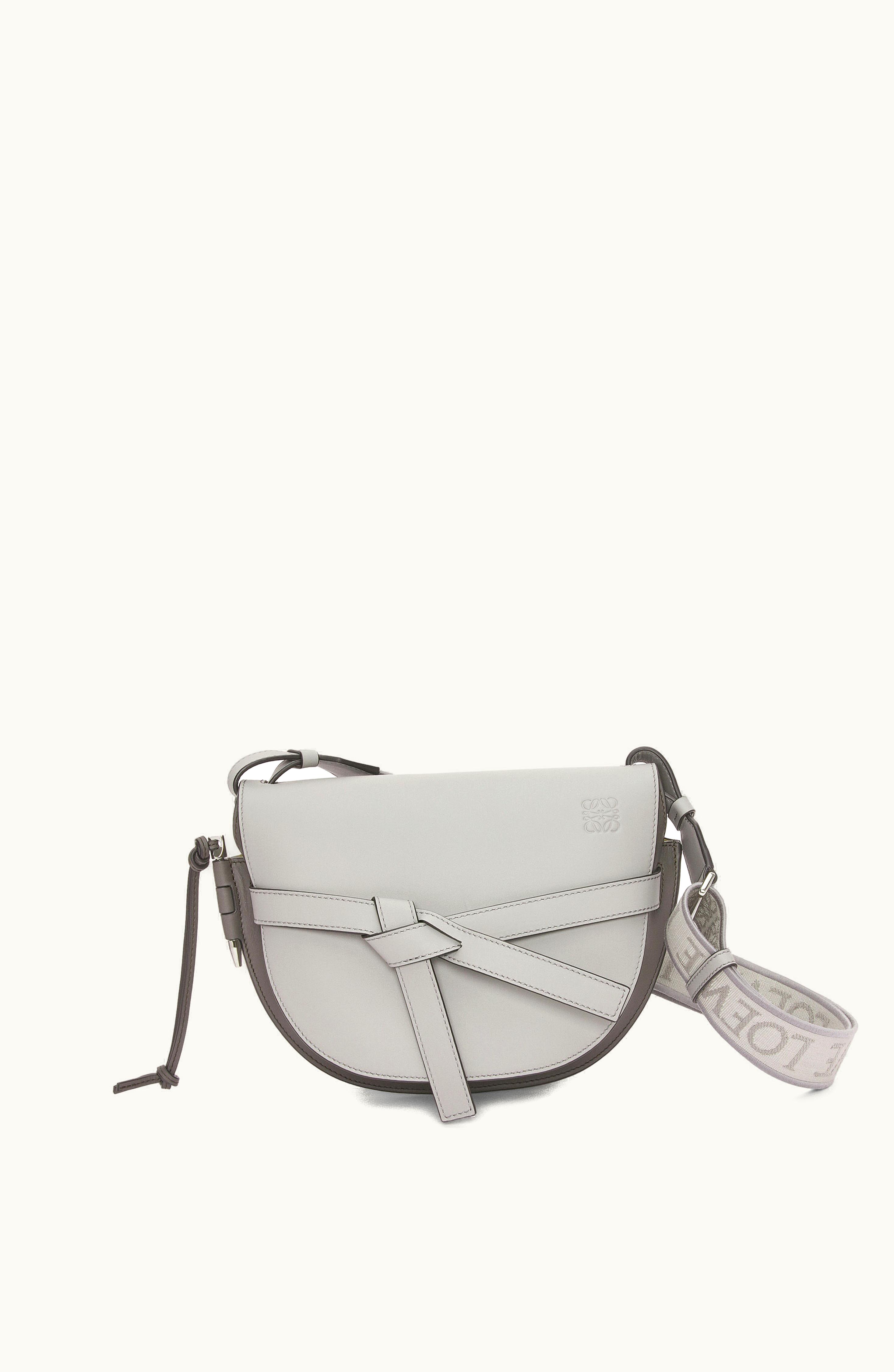 Loewe Loewe Small Gate Dual Bag In Soft Calfskin And Jacquard Pearl Grey / Dark Grey
