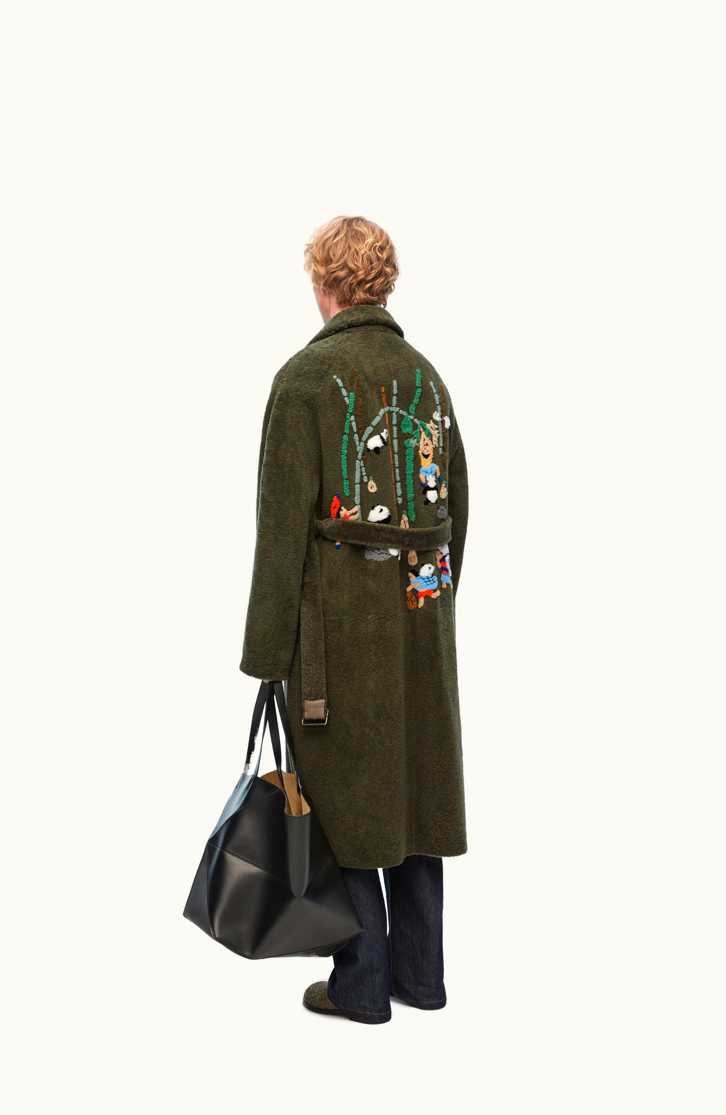 Loewe Loewe Coat In Cotton And Shearling Beige / Green