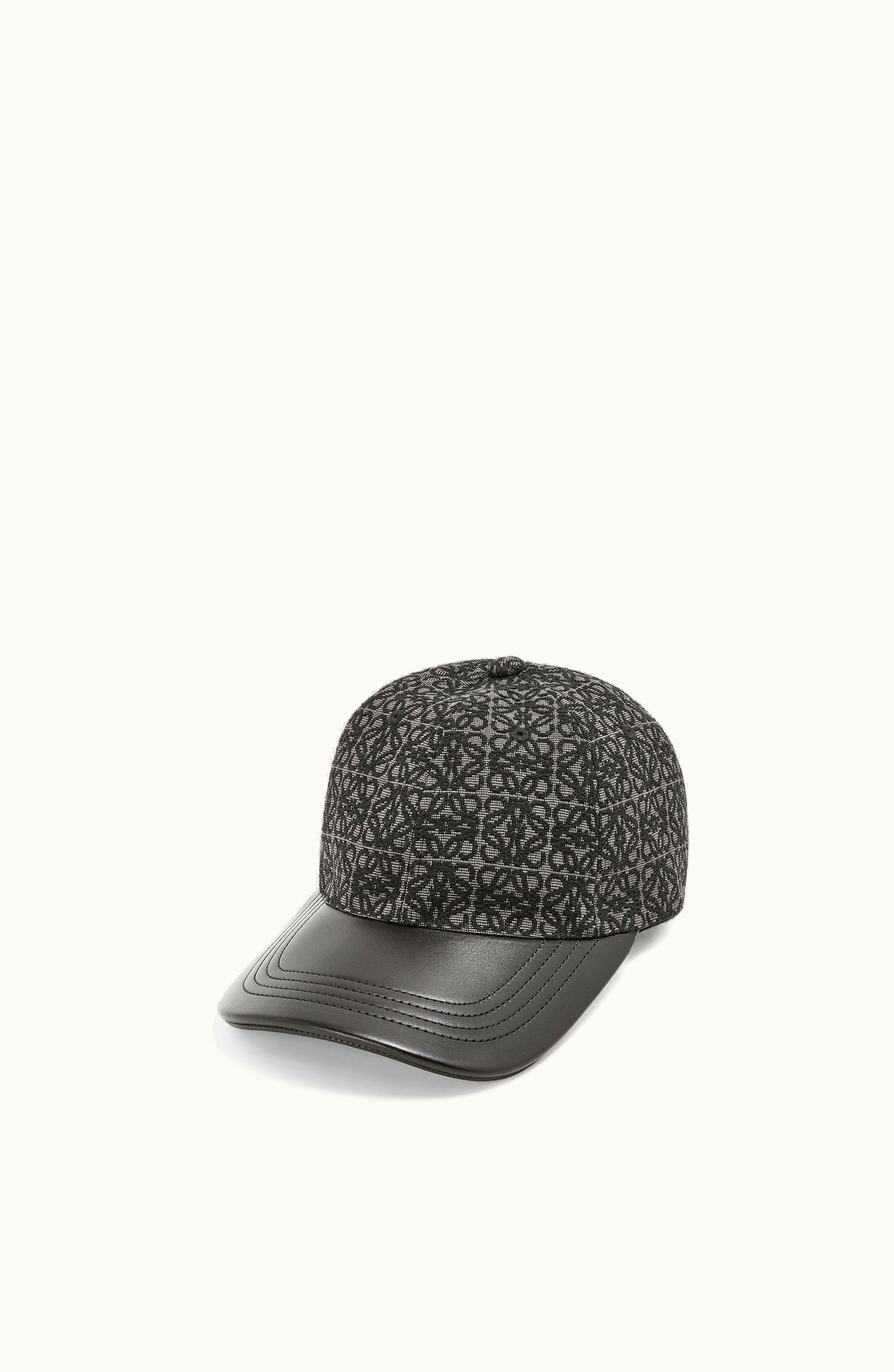 Loewe Loewe Anagram Cap In Jacquard And Calfskin Anthracite / Black