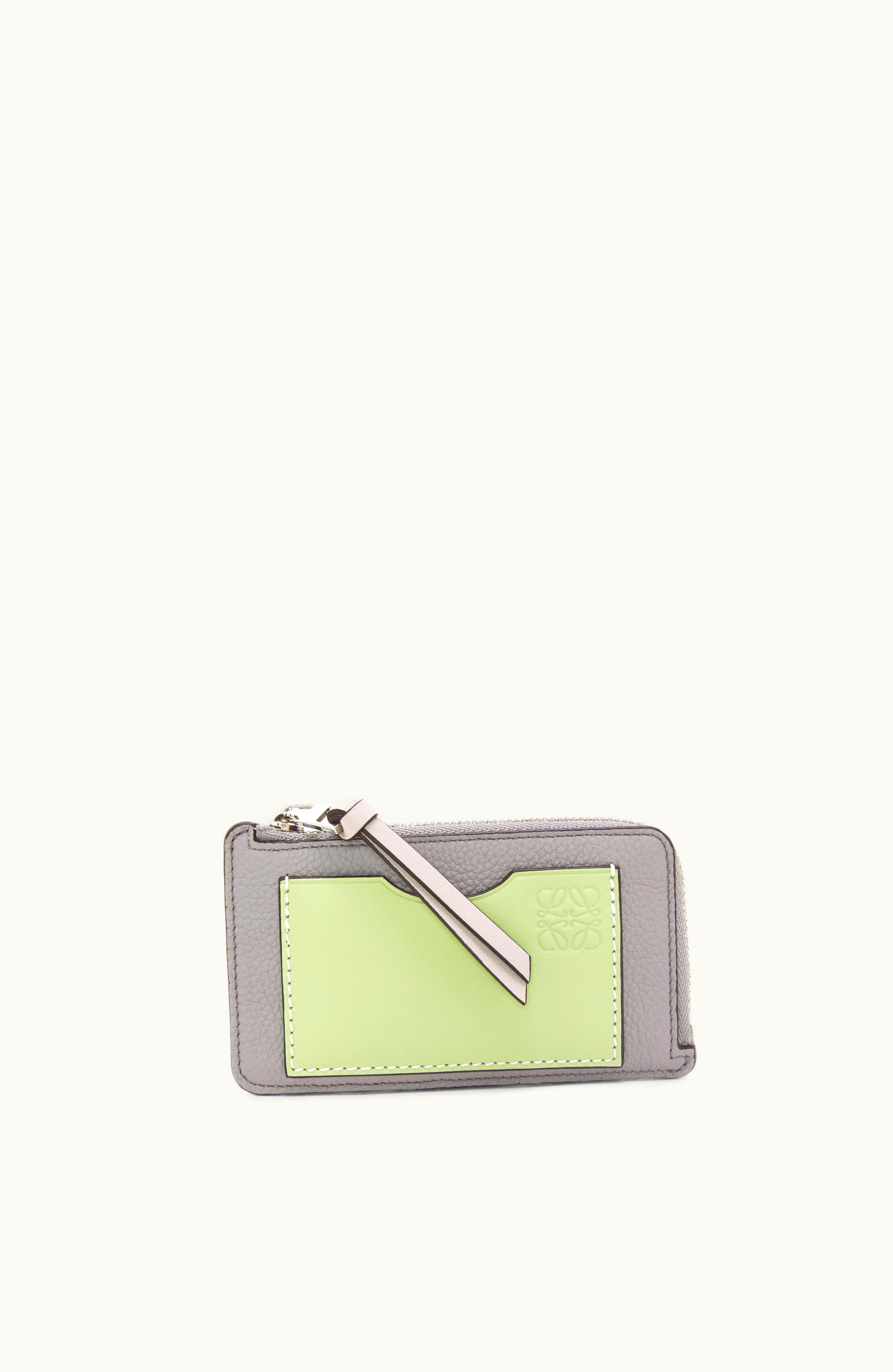 Loewe Loewe Coin Cardholder In Soft Grained Calfskin Pearl Grey / Light Pale Green