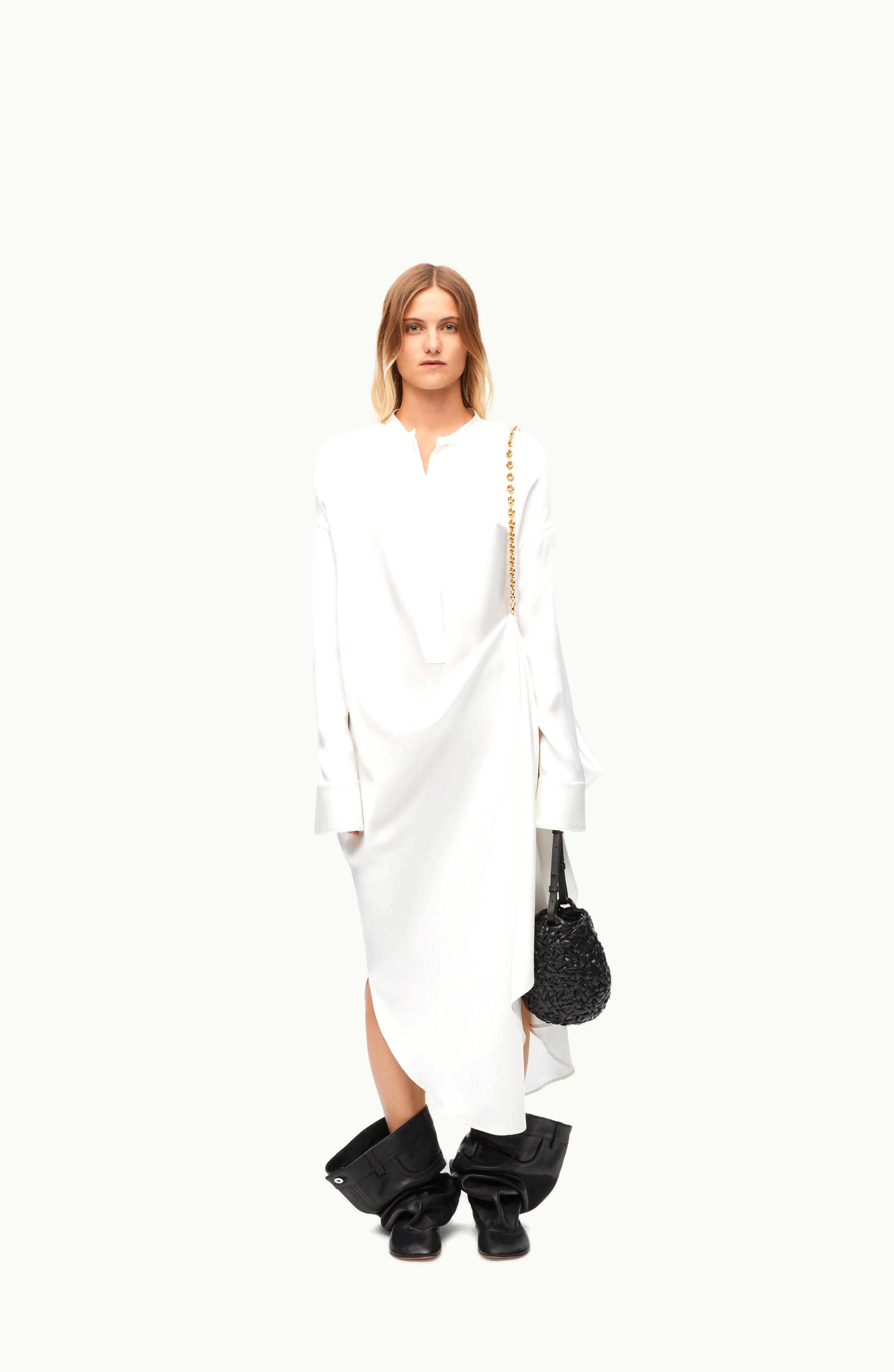 Loewe Loewe Chain Shirt Dress In Silk Optic White