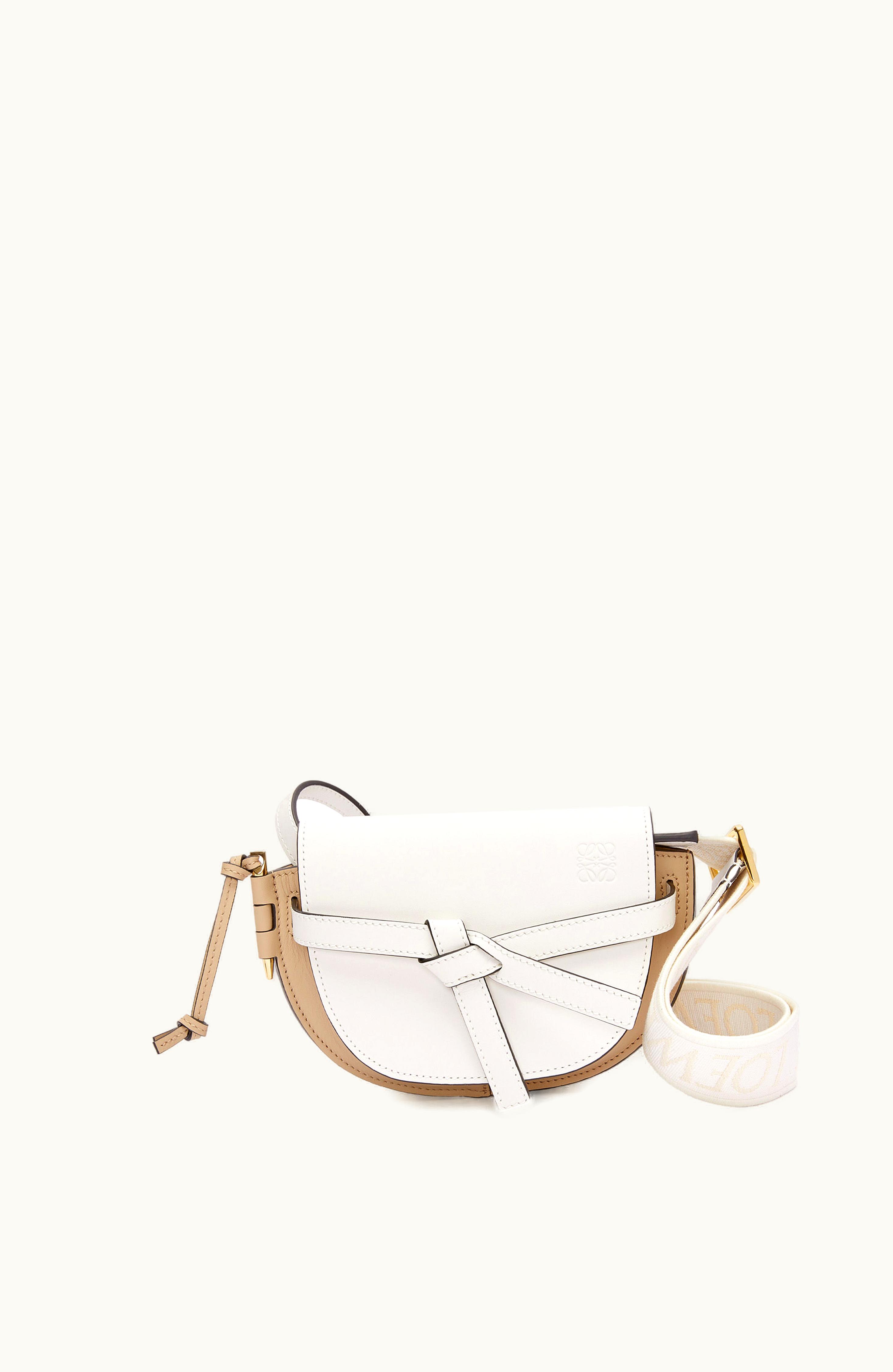 Loewe Loewe Mini Gate Dual Bag In Soft Calfskin And Jacquard Soft White / Paper Craft